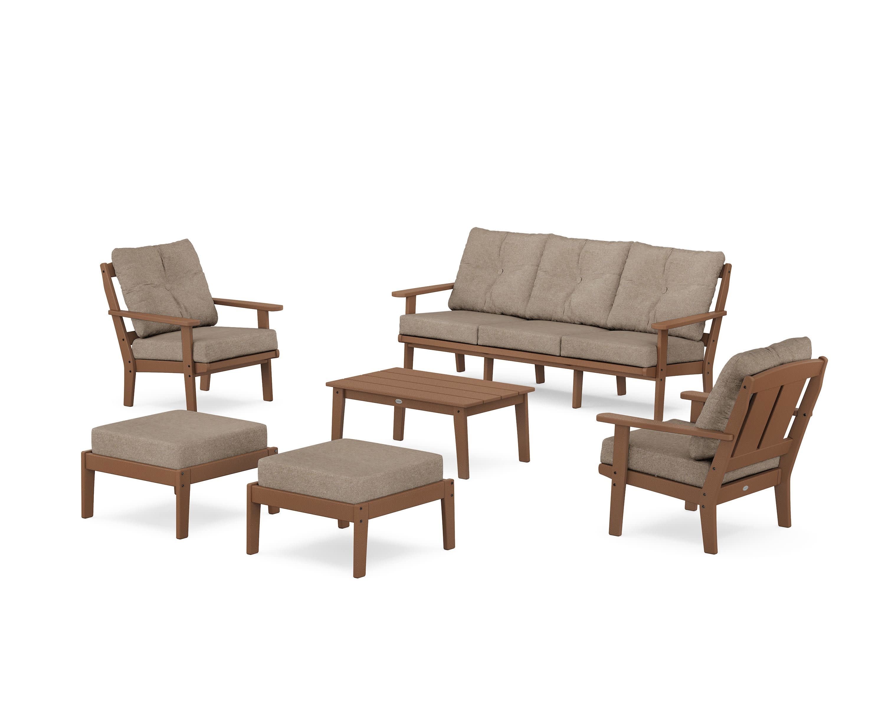 Mission 6-Piece Lounge Sofa Set in Teak / Spiced Burlap