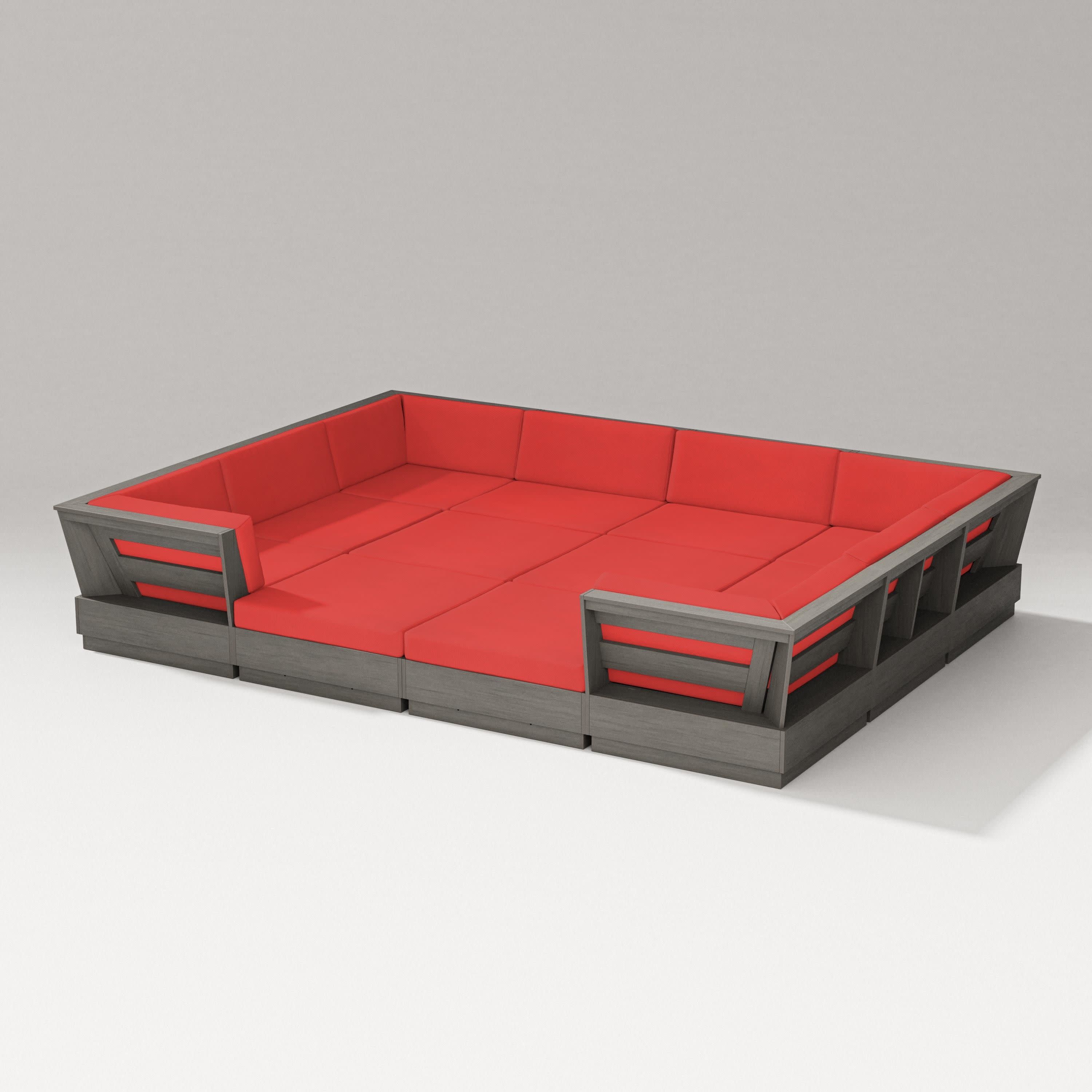 Elevate 12-Piece Pit Sectional in Driftwood / Crimson Linen