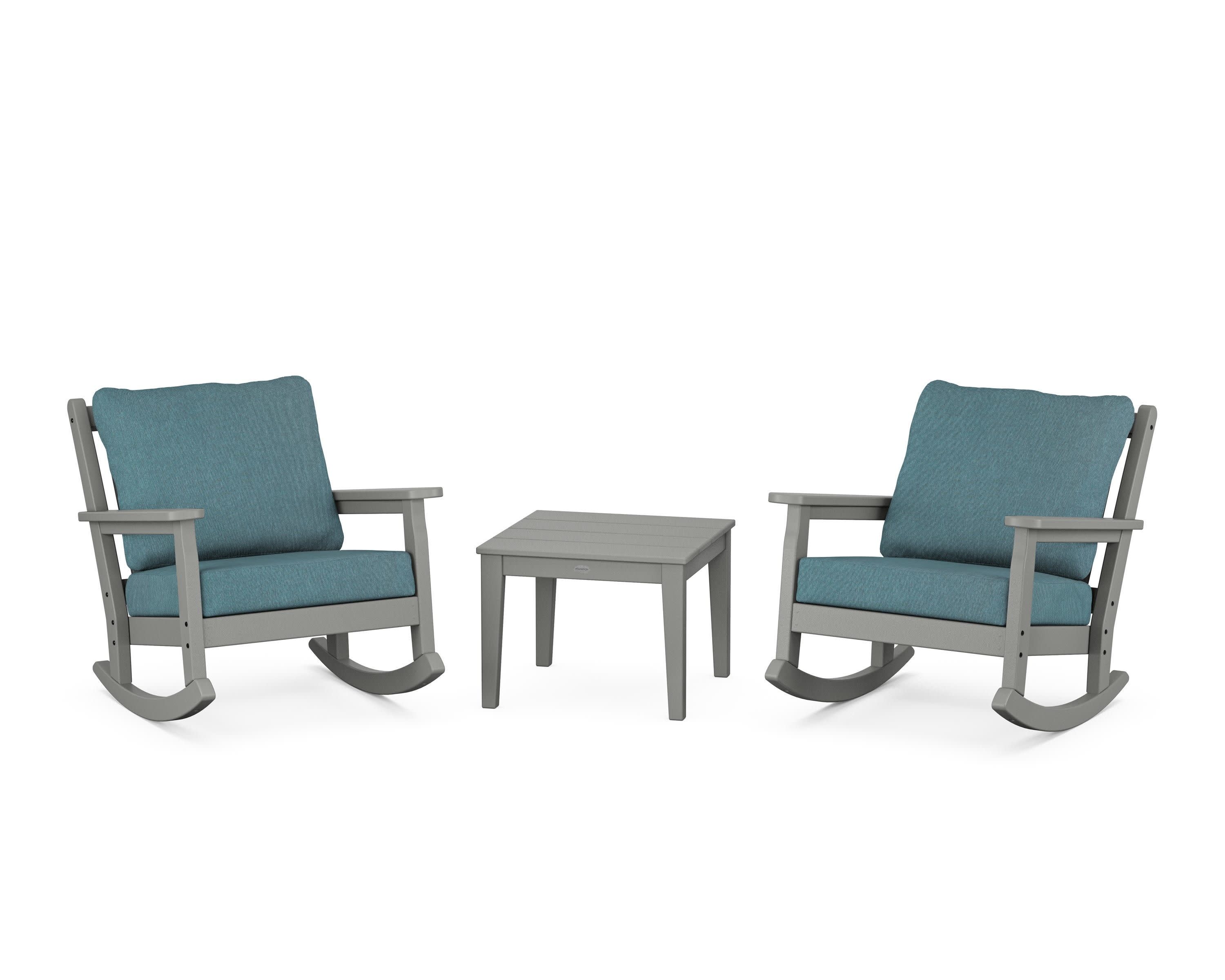 Chippendale 3-Piece Deep Seating Rocker Set in Slate Grey / Ocean Teal
