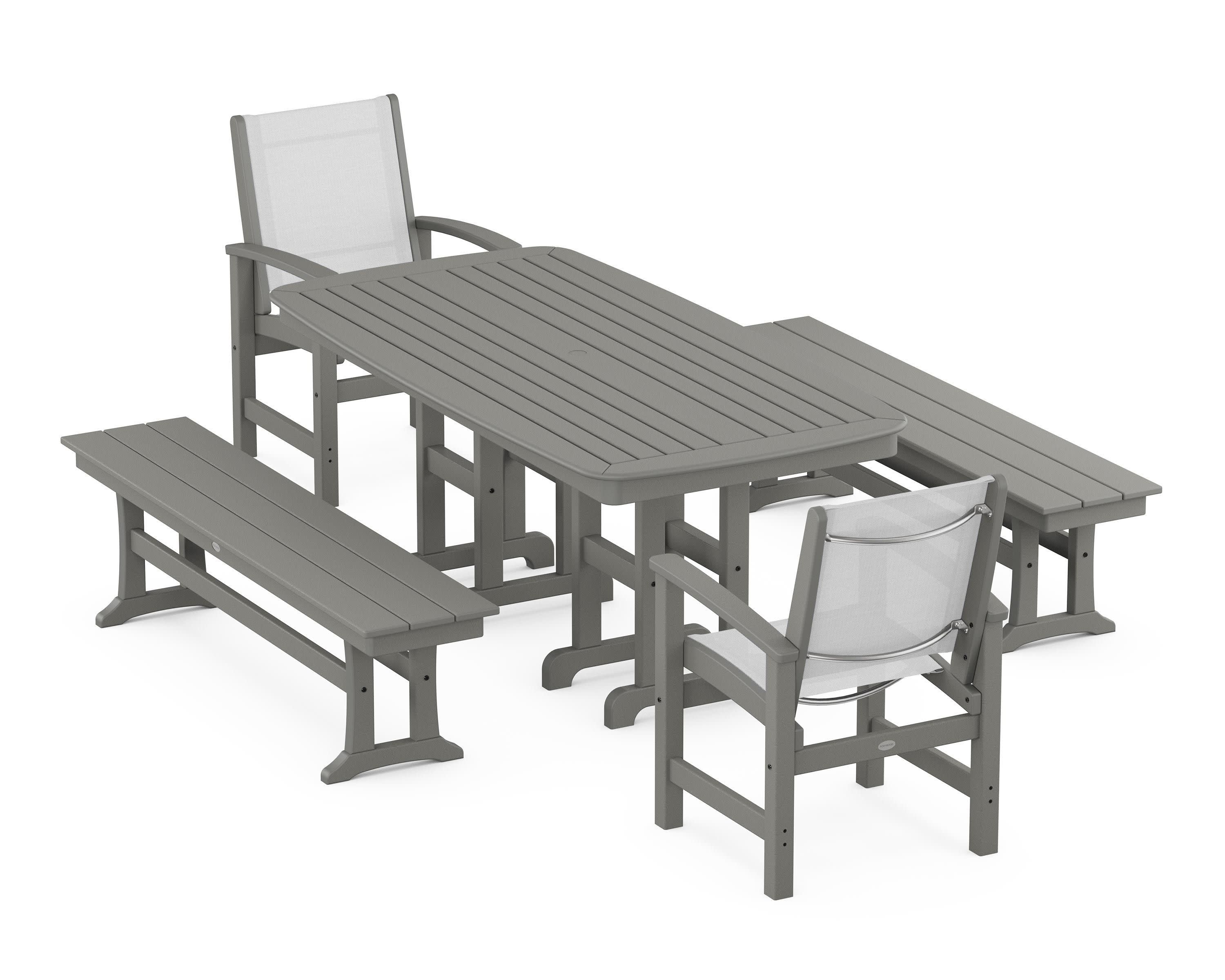 Coastal 5-Piece Dining Set in Slate Grey / White Sling