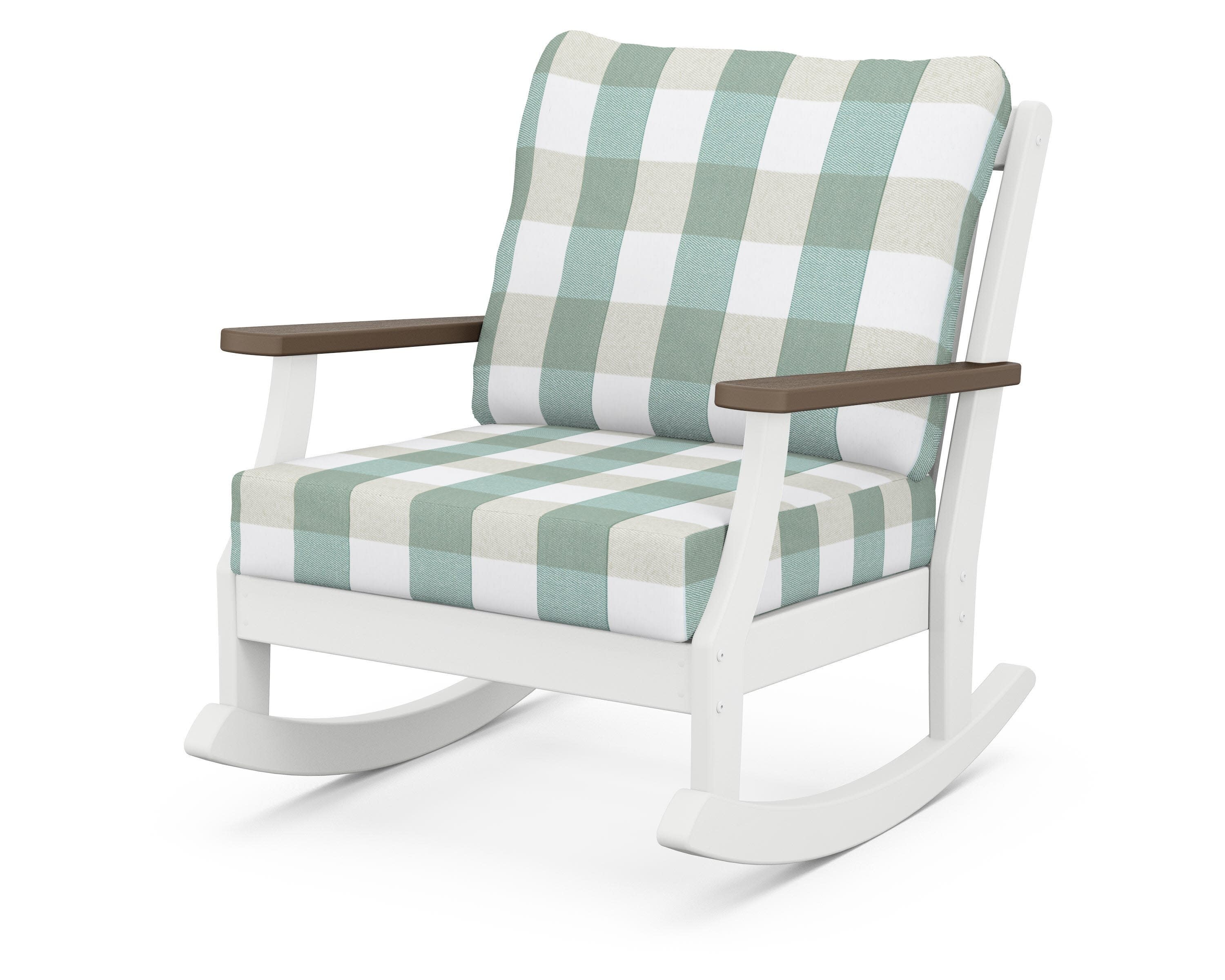 Braxton Deep Seating Rocking Chair in White / Kona / Buffalo Plaid Glacier Spa