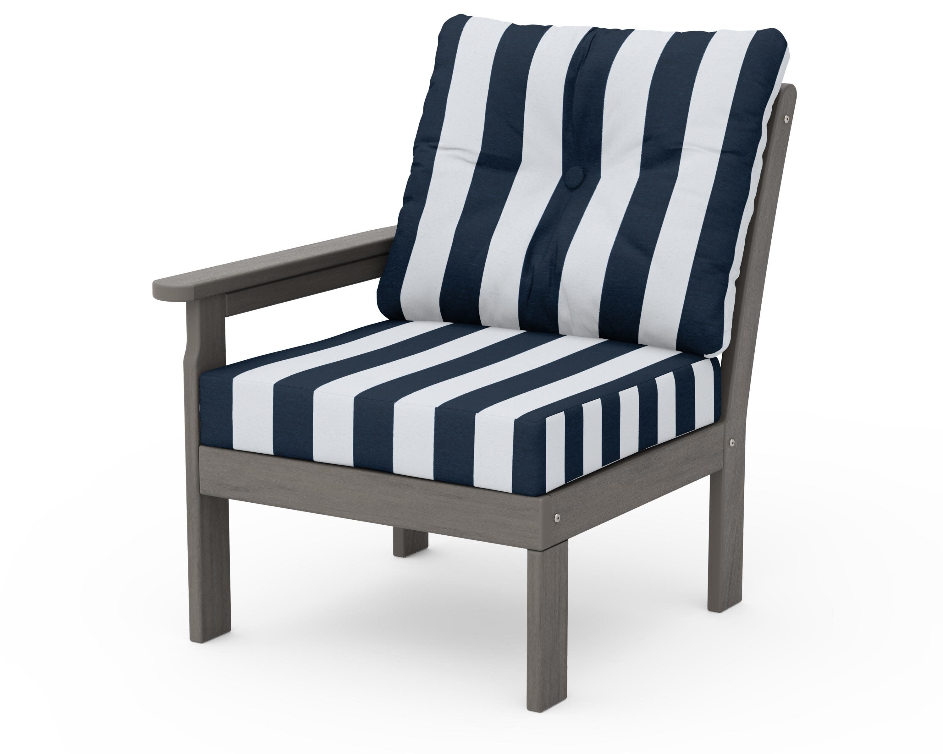 Vineyard Modular Left Arm Chair in Driftwood / Cabana Stripe Marine Indigo
