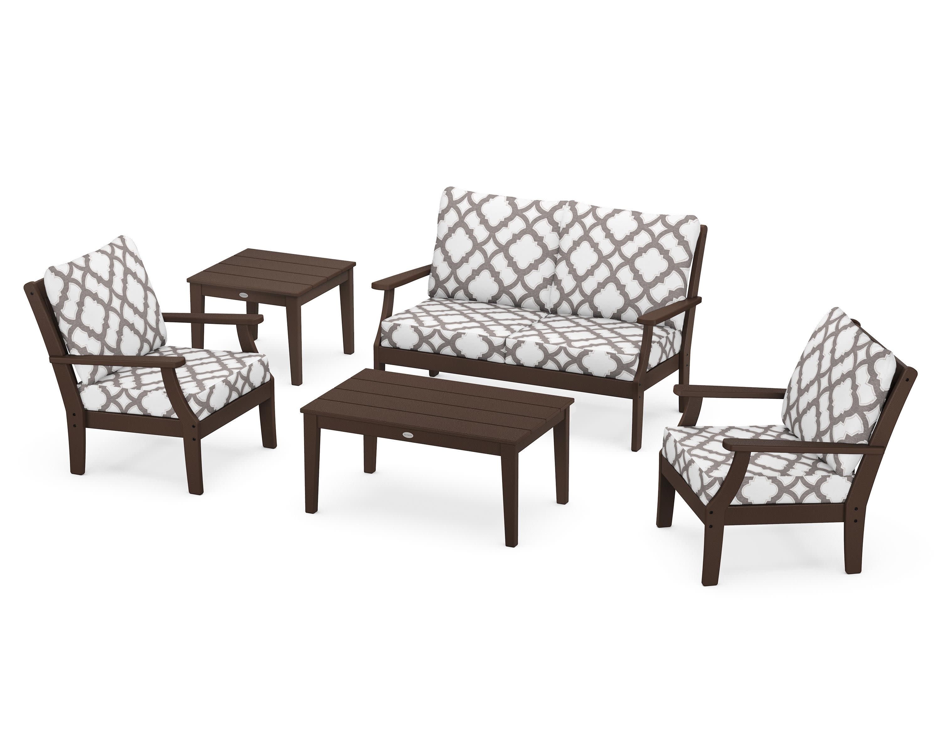 Braxton 5-Piece Deep Seating Set in Mahogany / Trellis Grey Mist