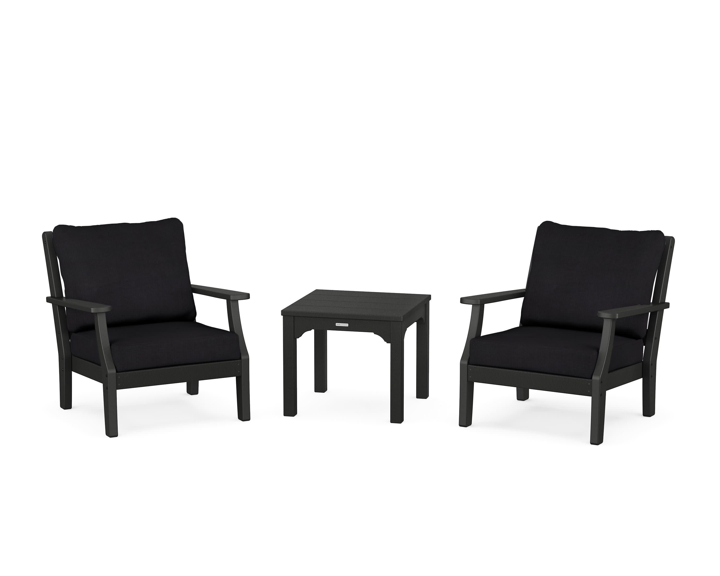 Chinoiserie 3-Piece Deep Seating Set in Black / Midnight Linen