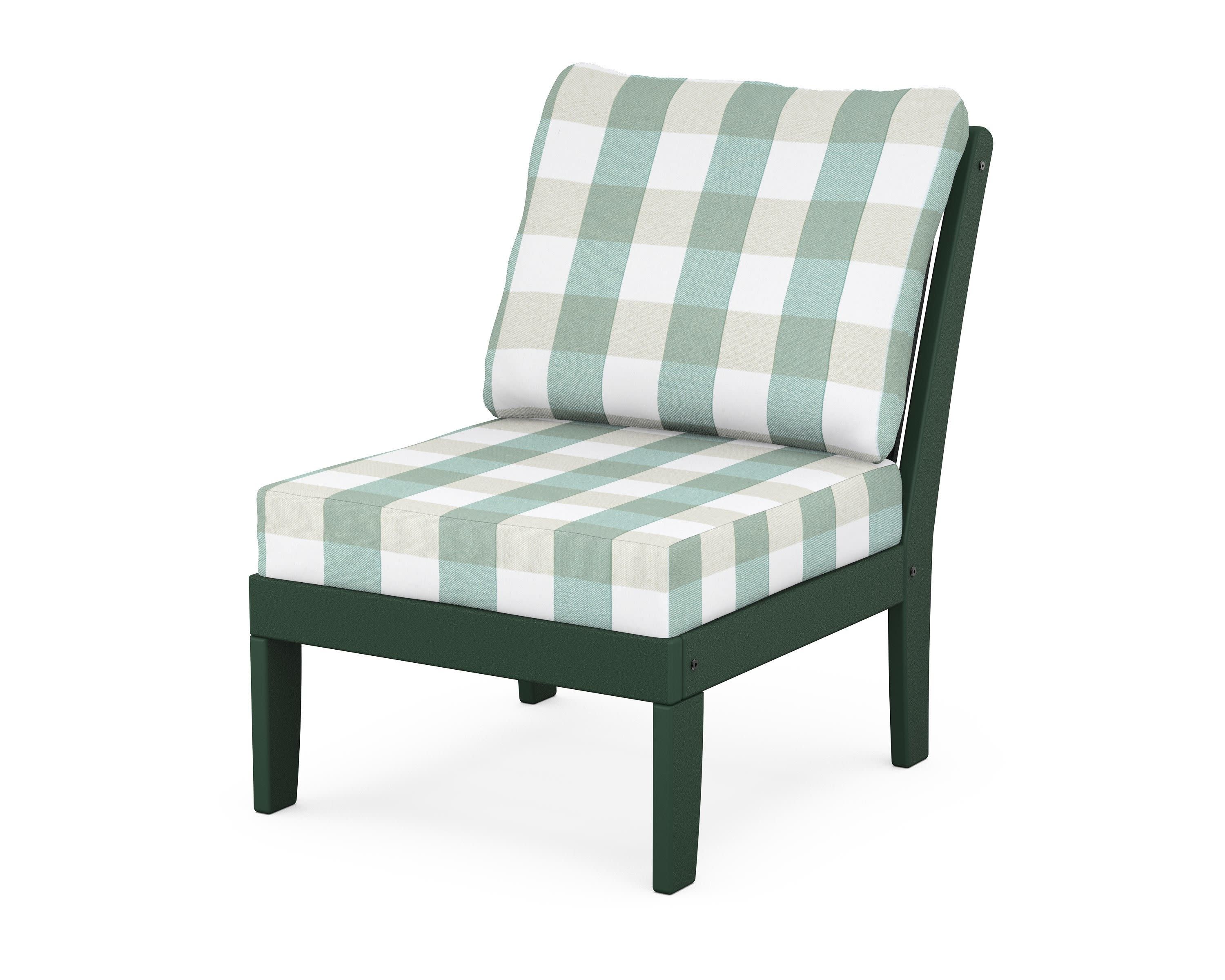 Braxton Modular Armless Chair in Green / Buffalo Plaid Glacier Spa