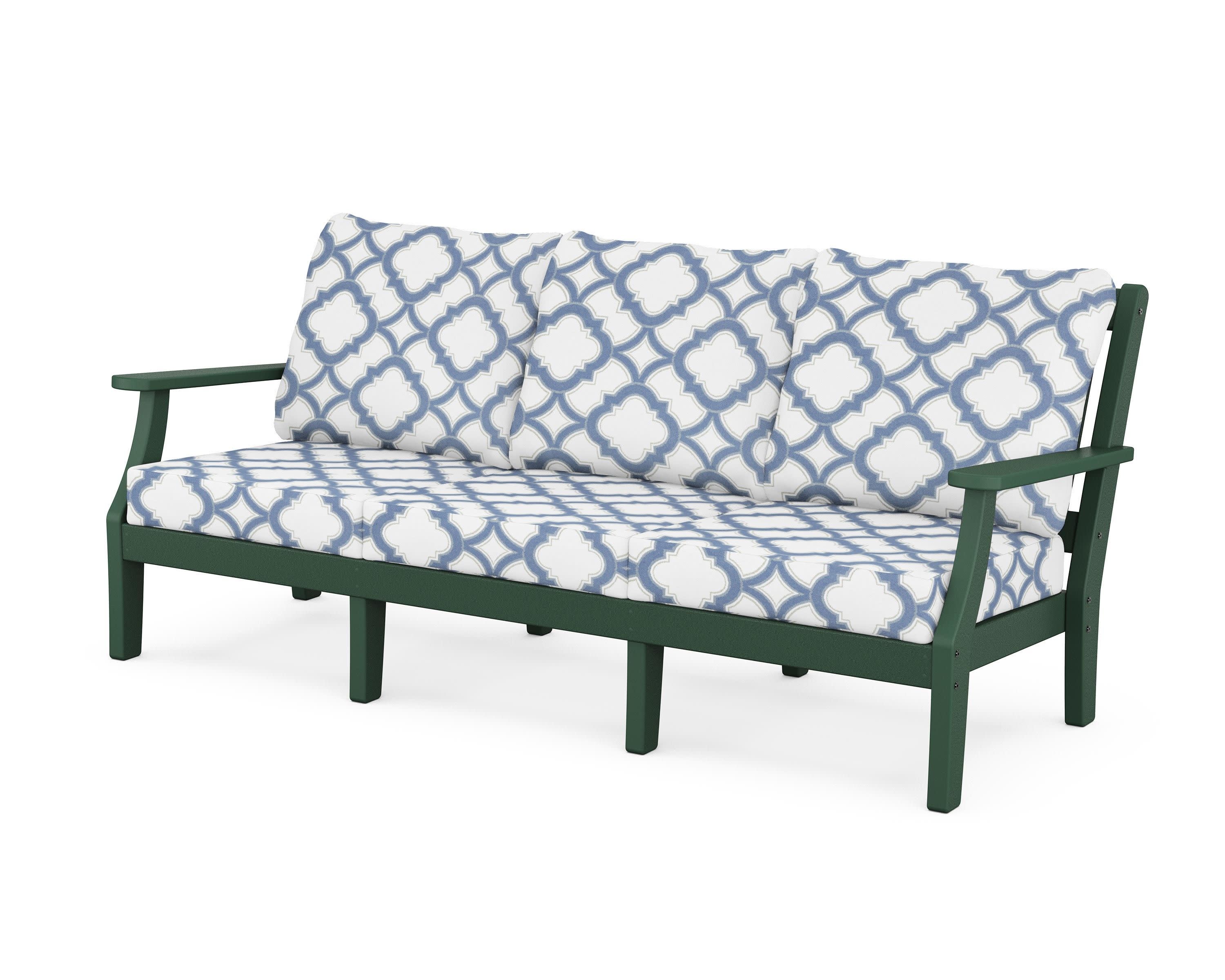 Chinoiserie Deep Seating Sofa in Green / Trellis Sky Blue