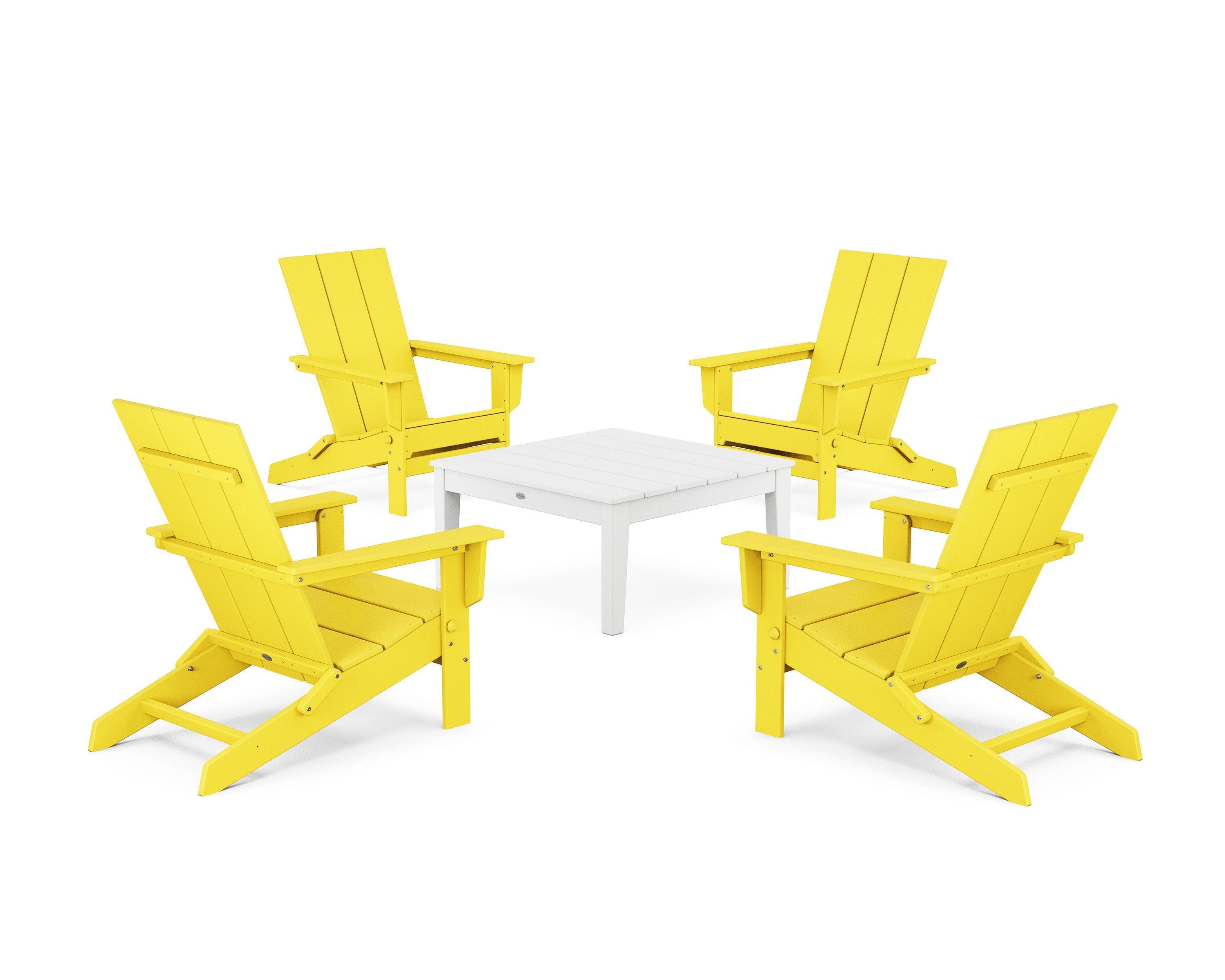 5-Piece Modern Studio Folding Adirondack Chair Conversation Group in Lemon / White