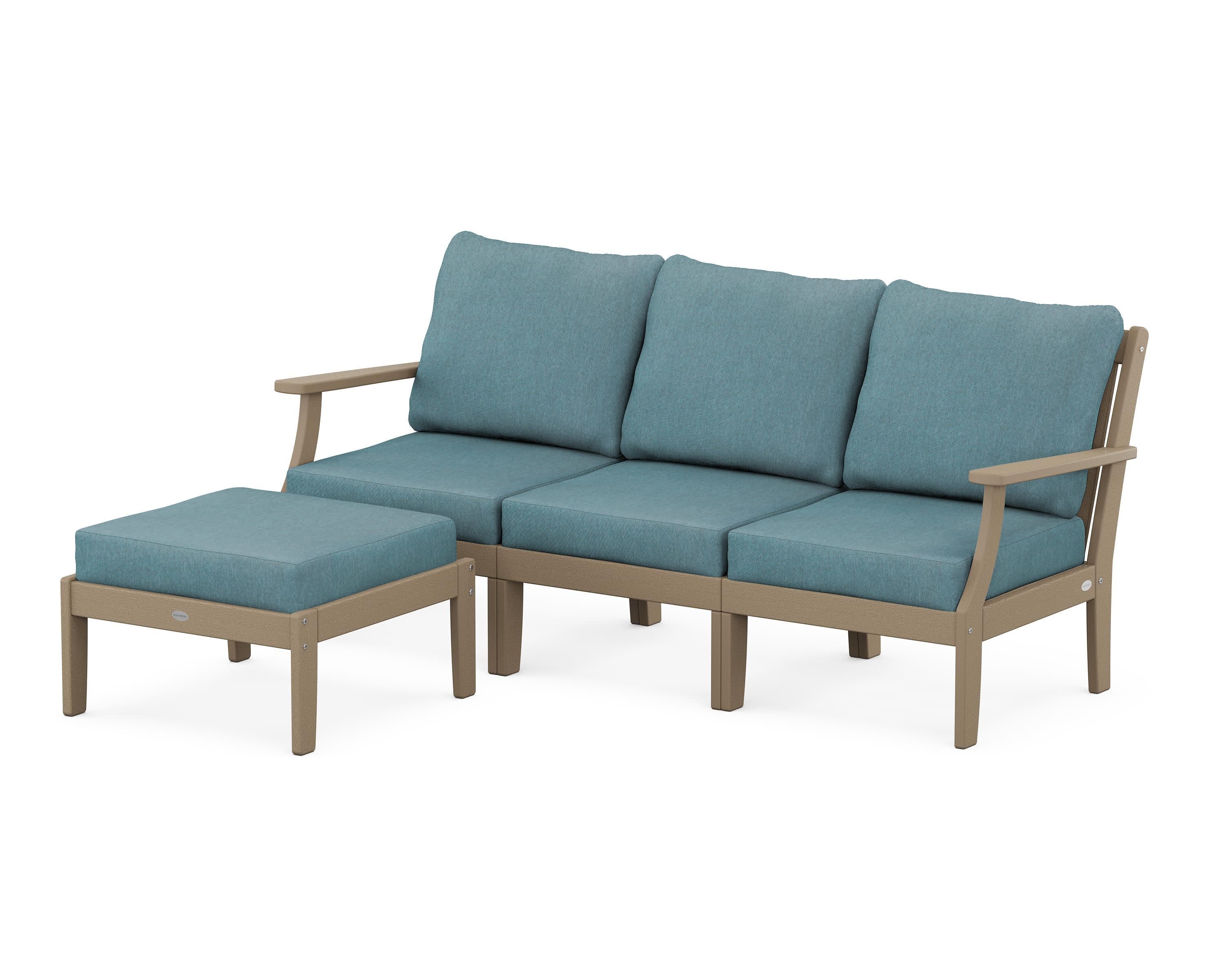 Braxton Modular 4-Piece Deep Seating Set with Ottoman in Vintage Sahara / Ocean Teal