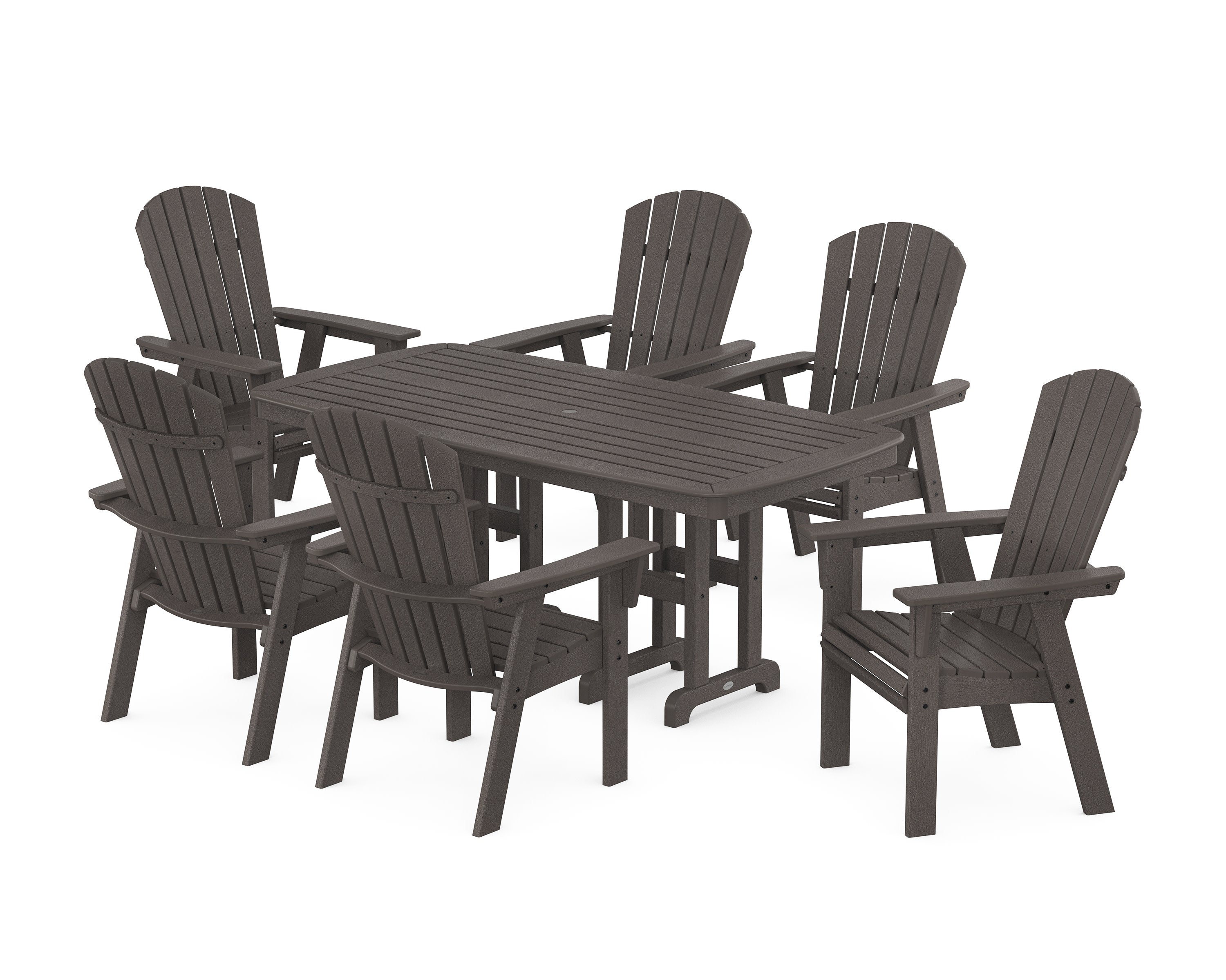 Nautical Curveback Adirondack 7-Piece Dining Set in Vintage Coffee