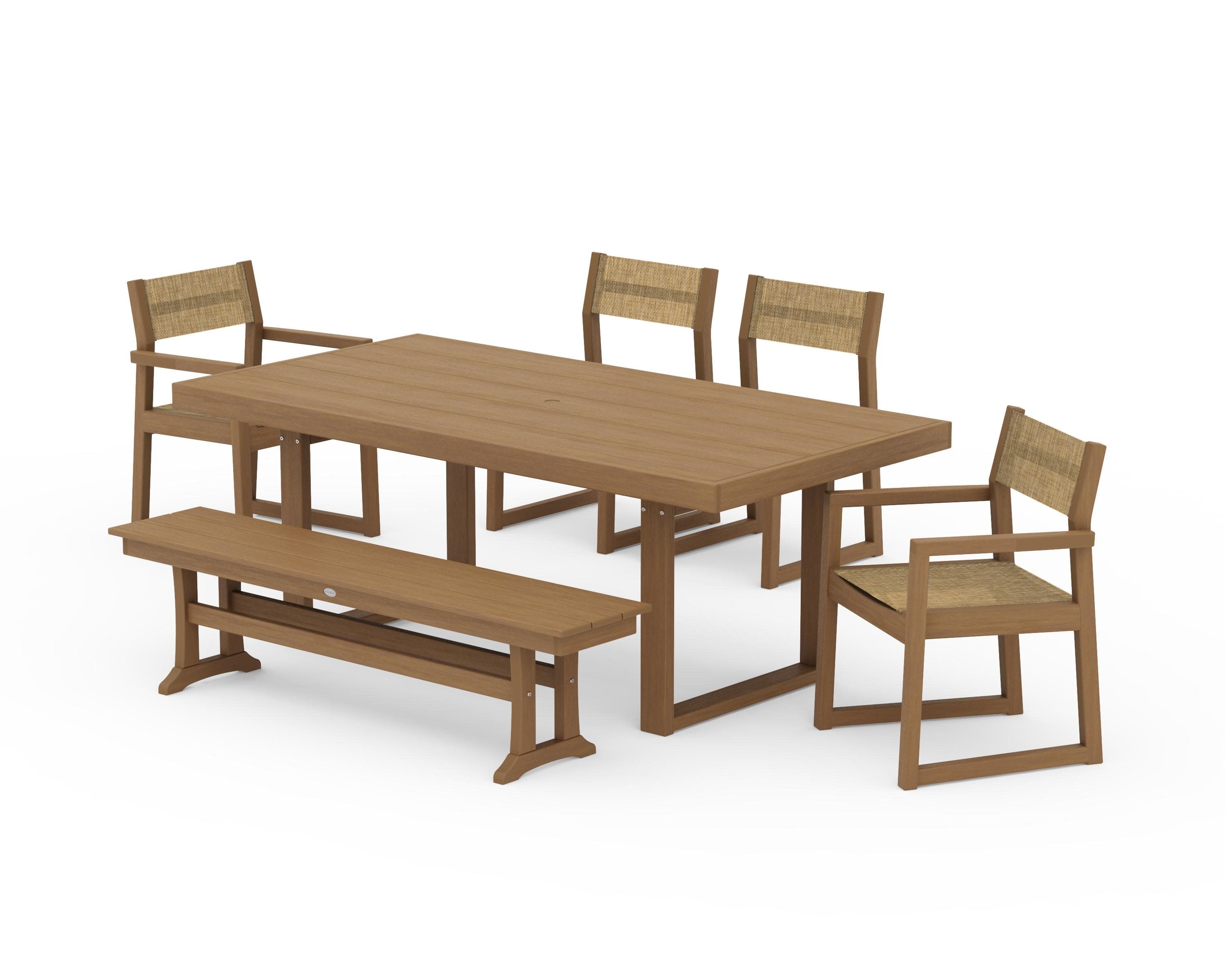 EDGE Sling 6-Piece Dining Set with Bench in Natural / Burlap Sling