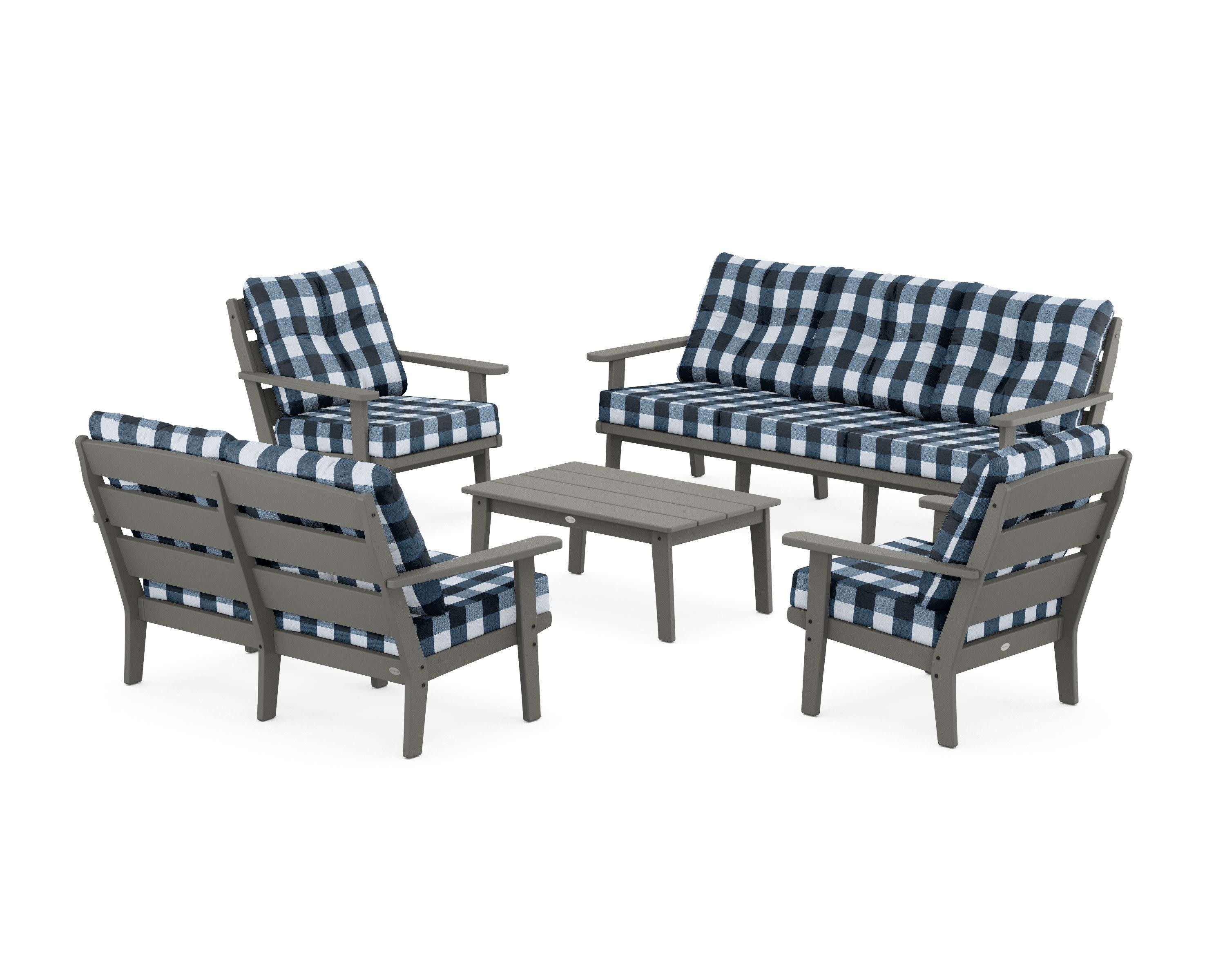 Lakeside 5-Piece Lounge Sofa Set in Slate Grey / Buffalo Plaid Marine Indigo