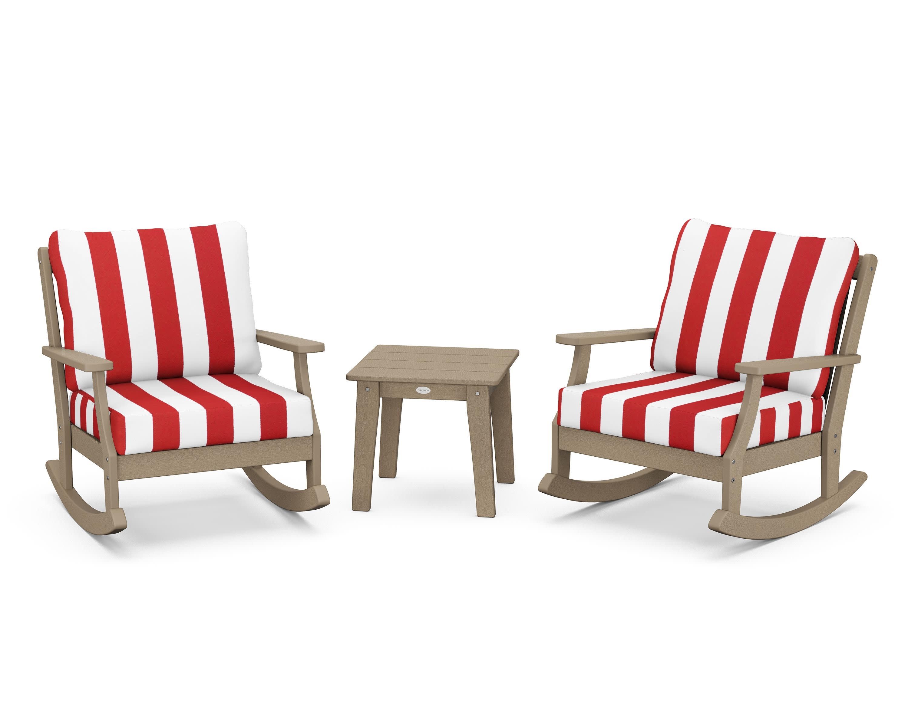 Braxton 3-Piece Deep Seating Rocker Set in Vintage Sahara / Cabana Stripe Crimson
