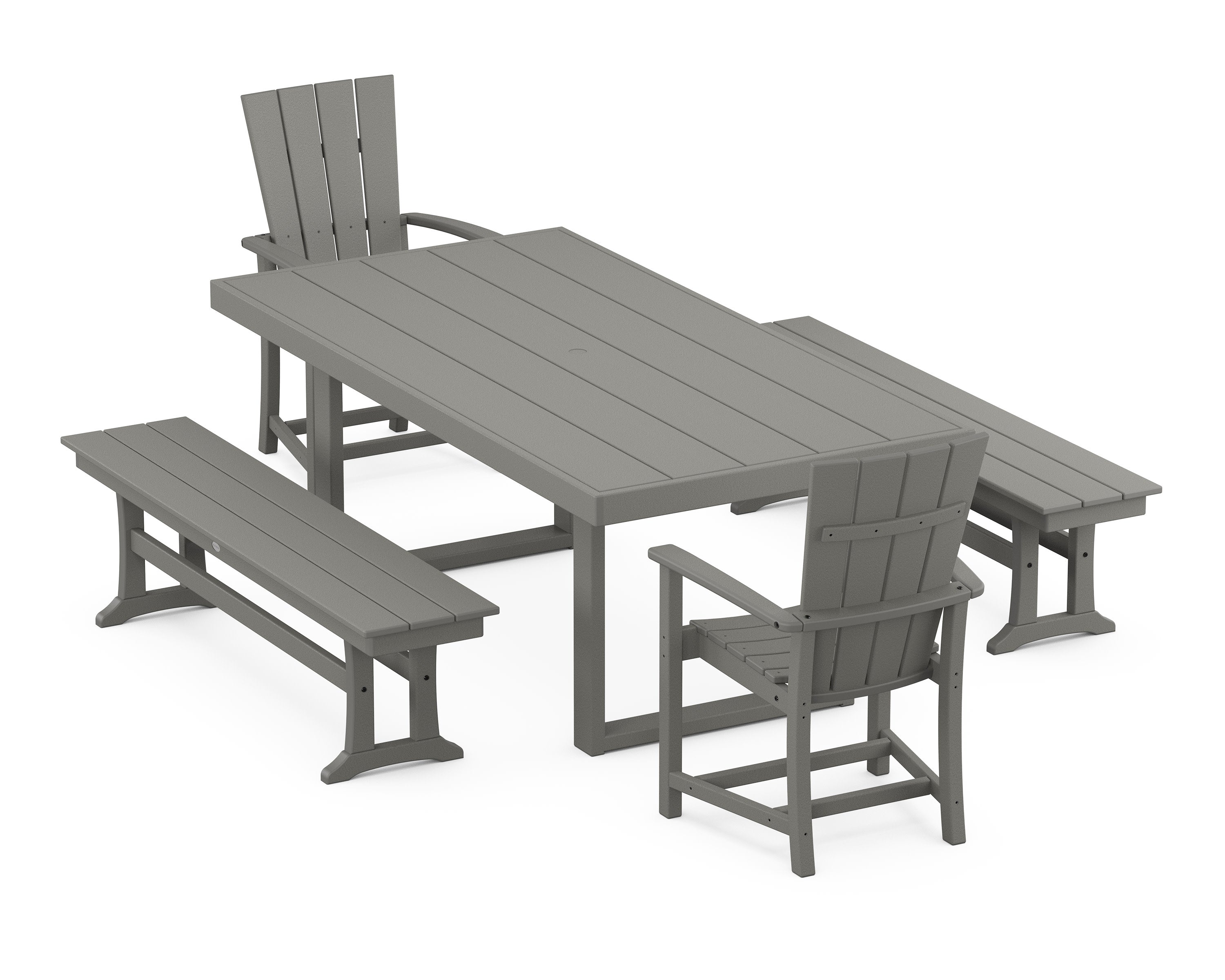 Quattro 5-Piece Dining Set with Benches in Slate Grey