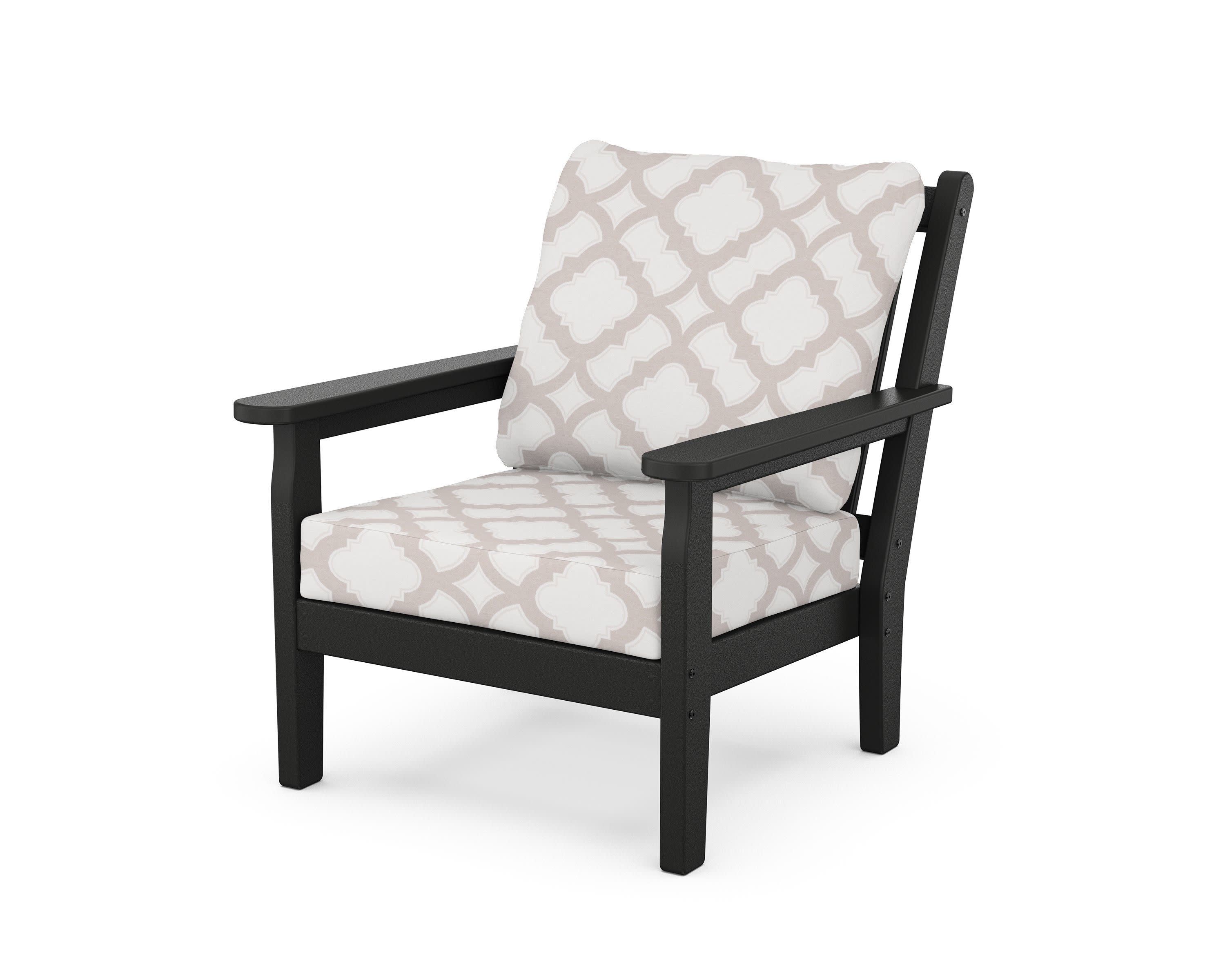 Chippendale Deep Seating Chair in Black / Trellis Dune Burlap