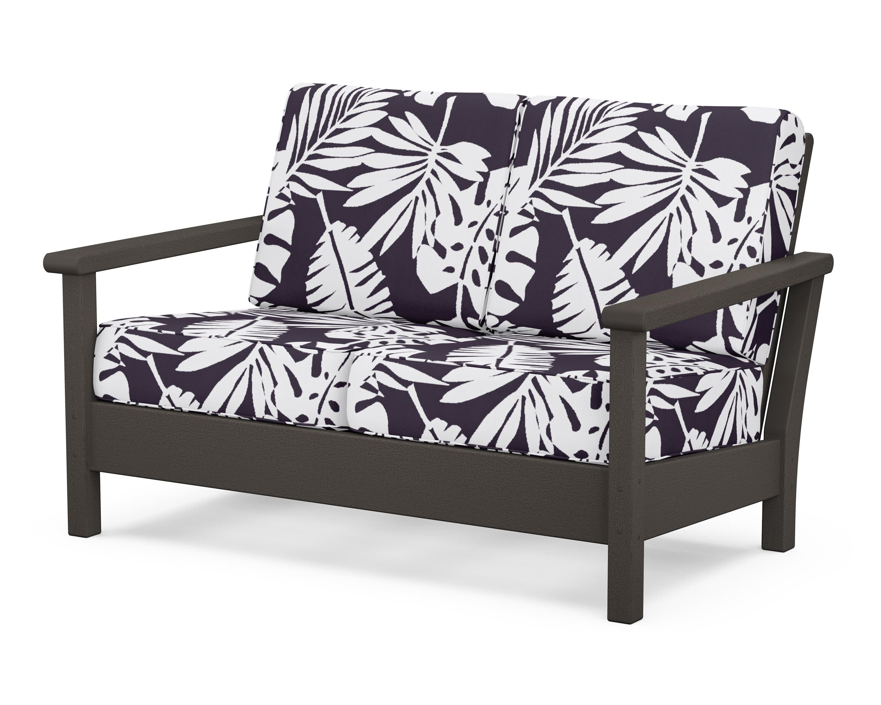 Harbour Deep Seating Loveseat in Vintage Coffee / Leaf Navy