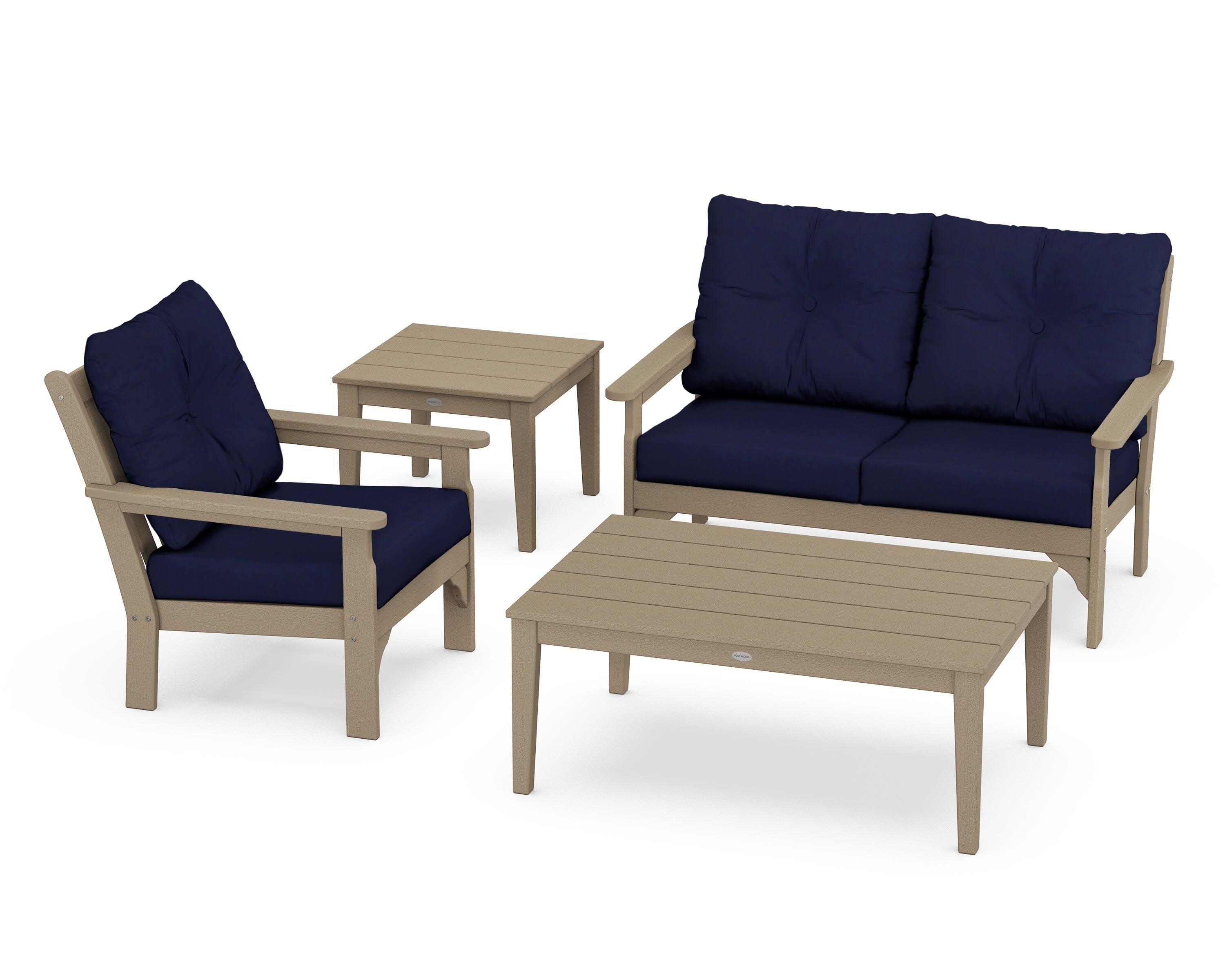 Vineyard 4-Piece Deep Seating Set in Vintage Sahara / Navy