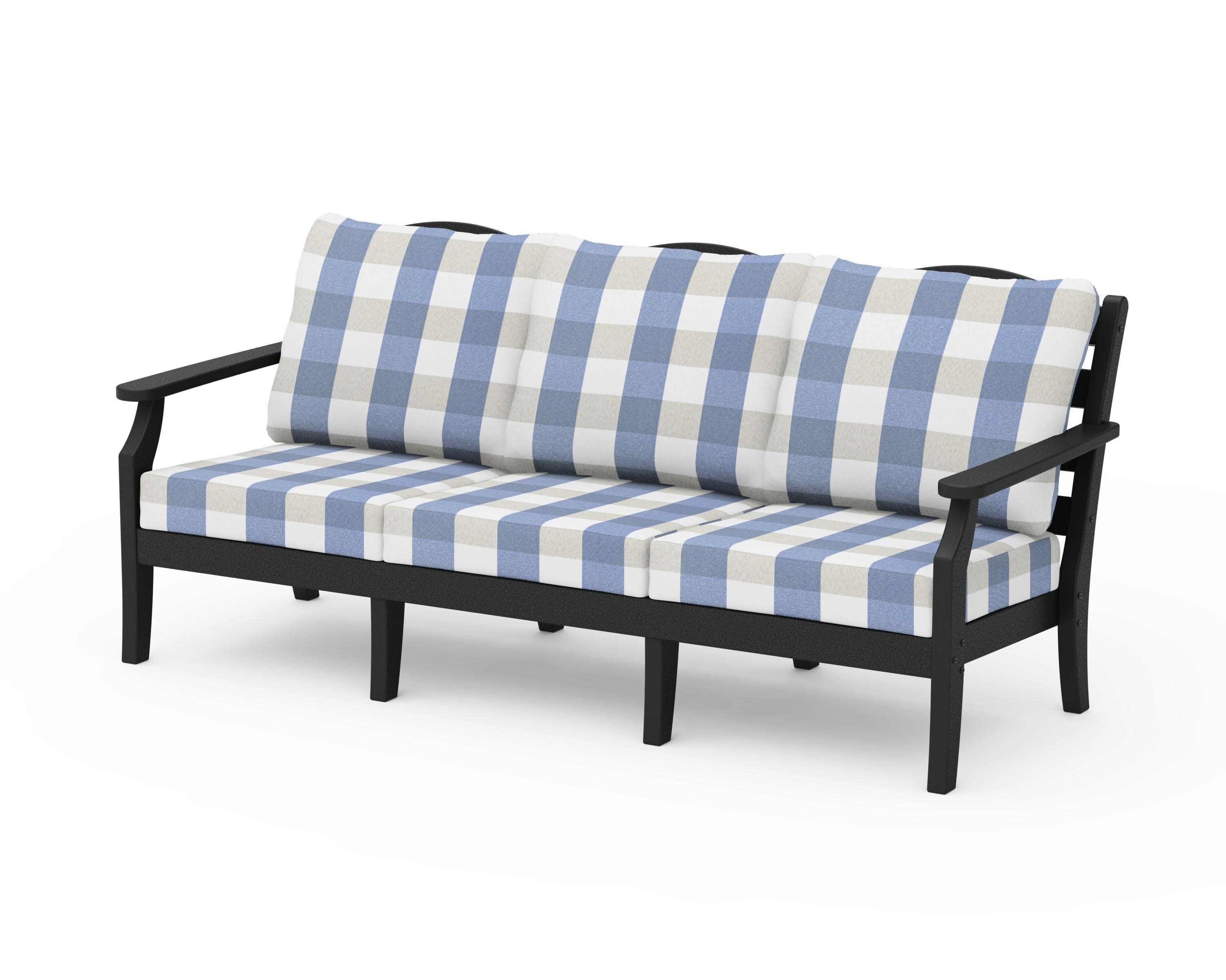 Savannah Deep Seating Sofa in Black / Buffalo Plaid Sky Blue