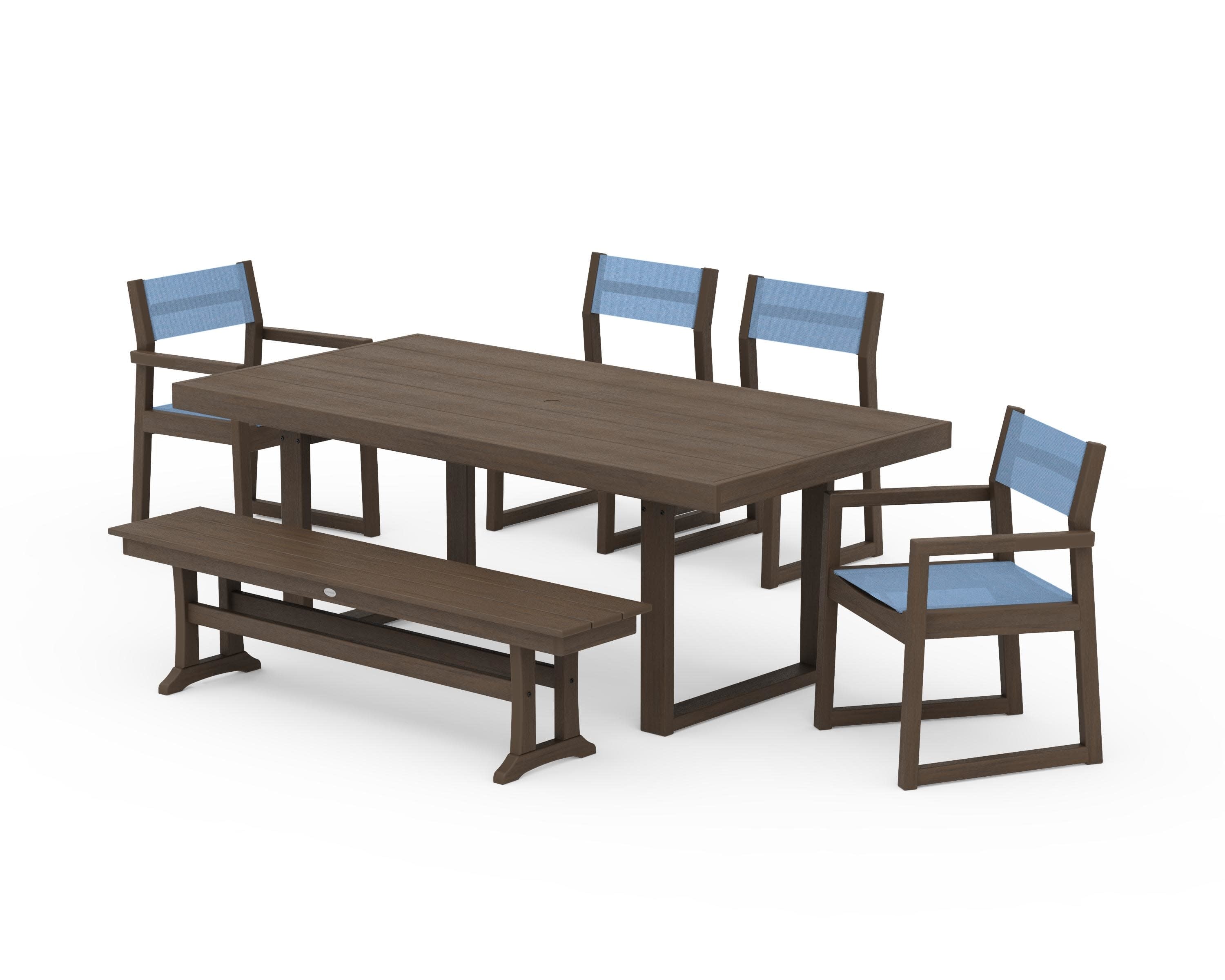 EDGE Sling 6-Piece Dining Set with Bench in Kona / Poolside Sling