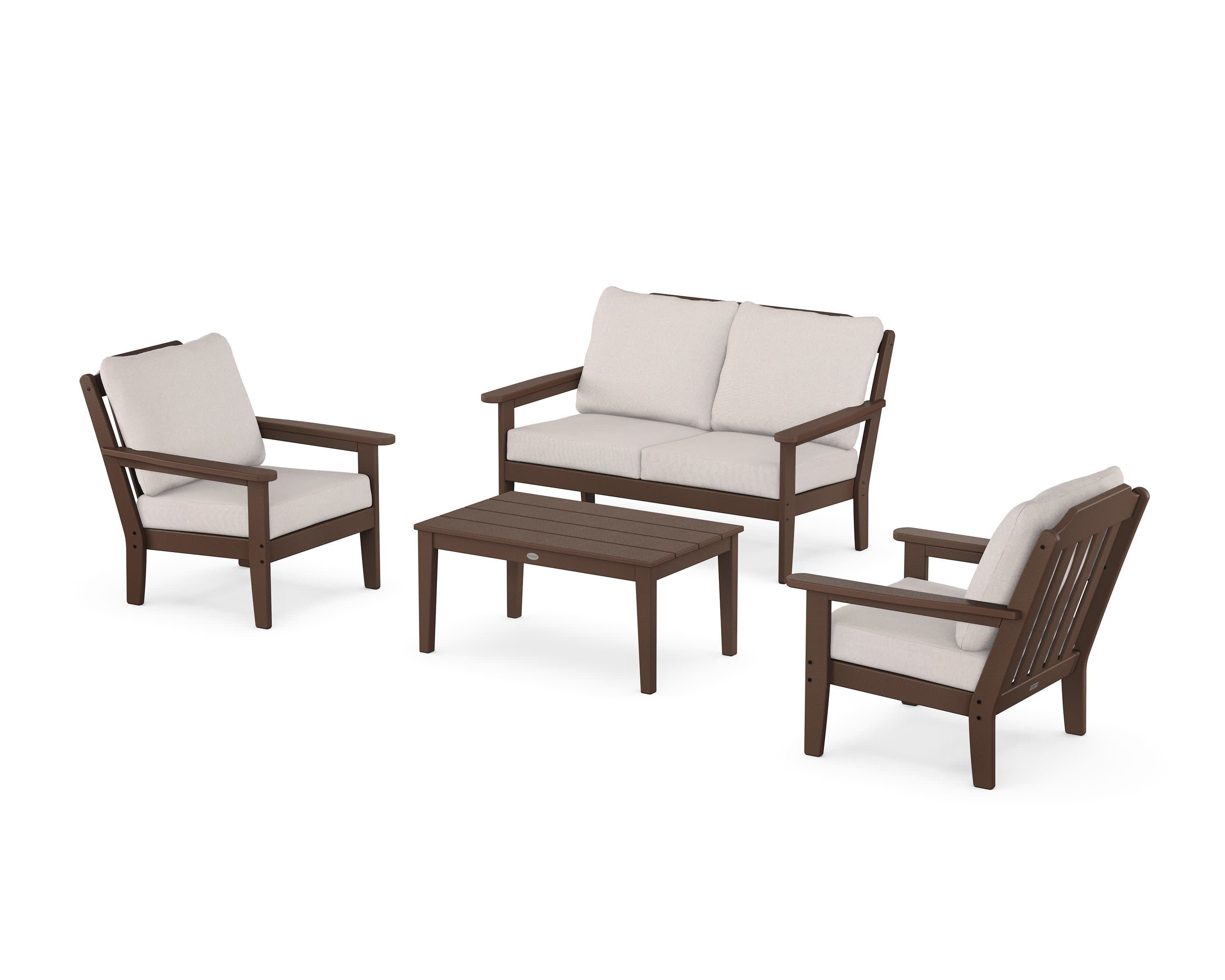 Cottage 4-Piece Deep Seating Set with Loveseat in Mahogany / Dune Burlap