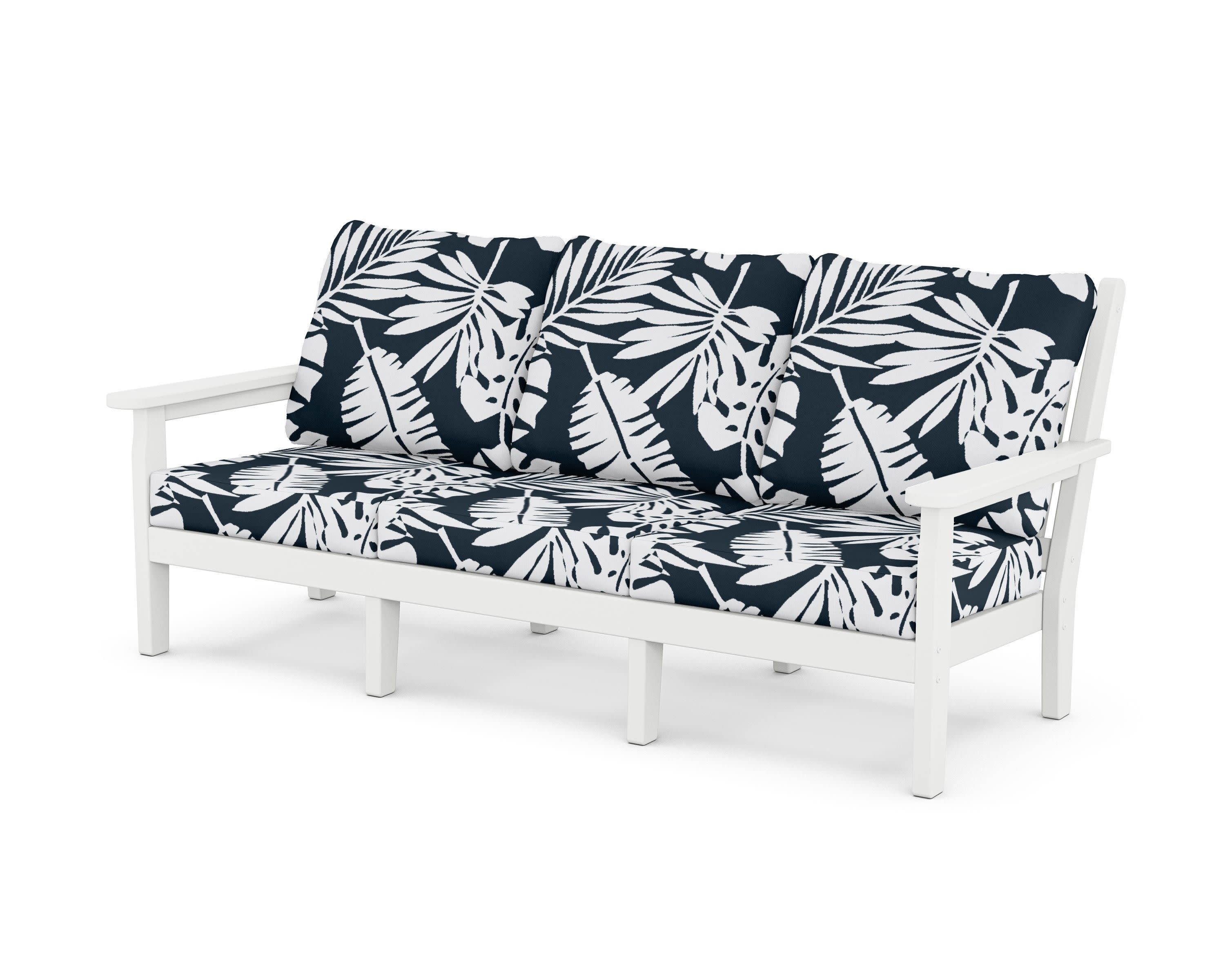 Chippendale Deep Seating Sofa in White / Leaf Marine Indigo