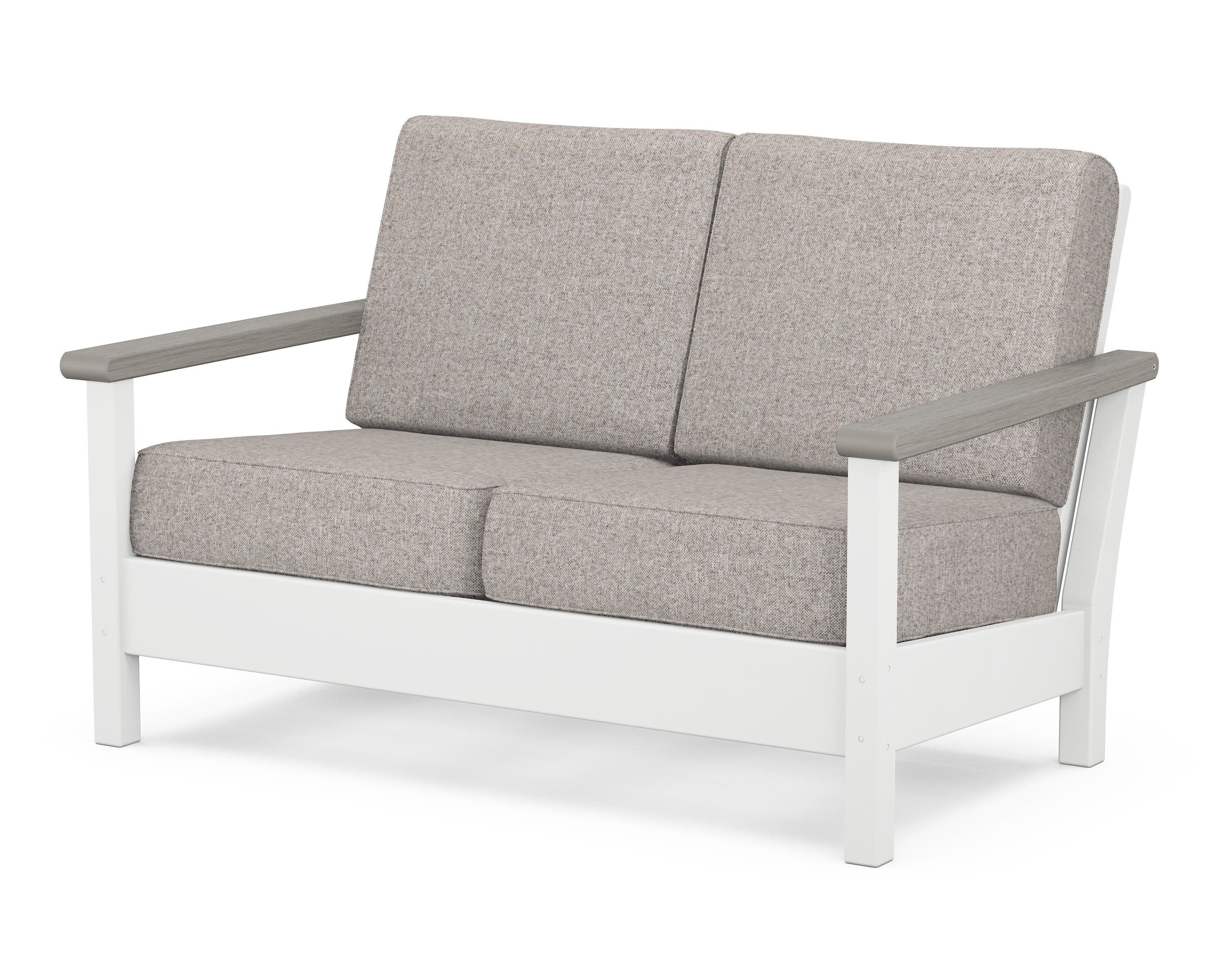 Harbour Deep Seating Loveseat in White / Driftwood / Weathered Tweed