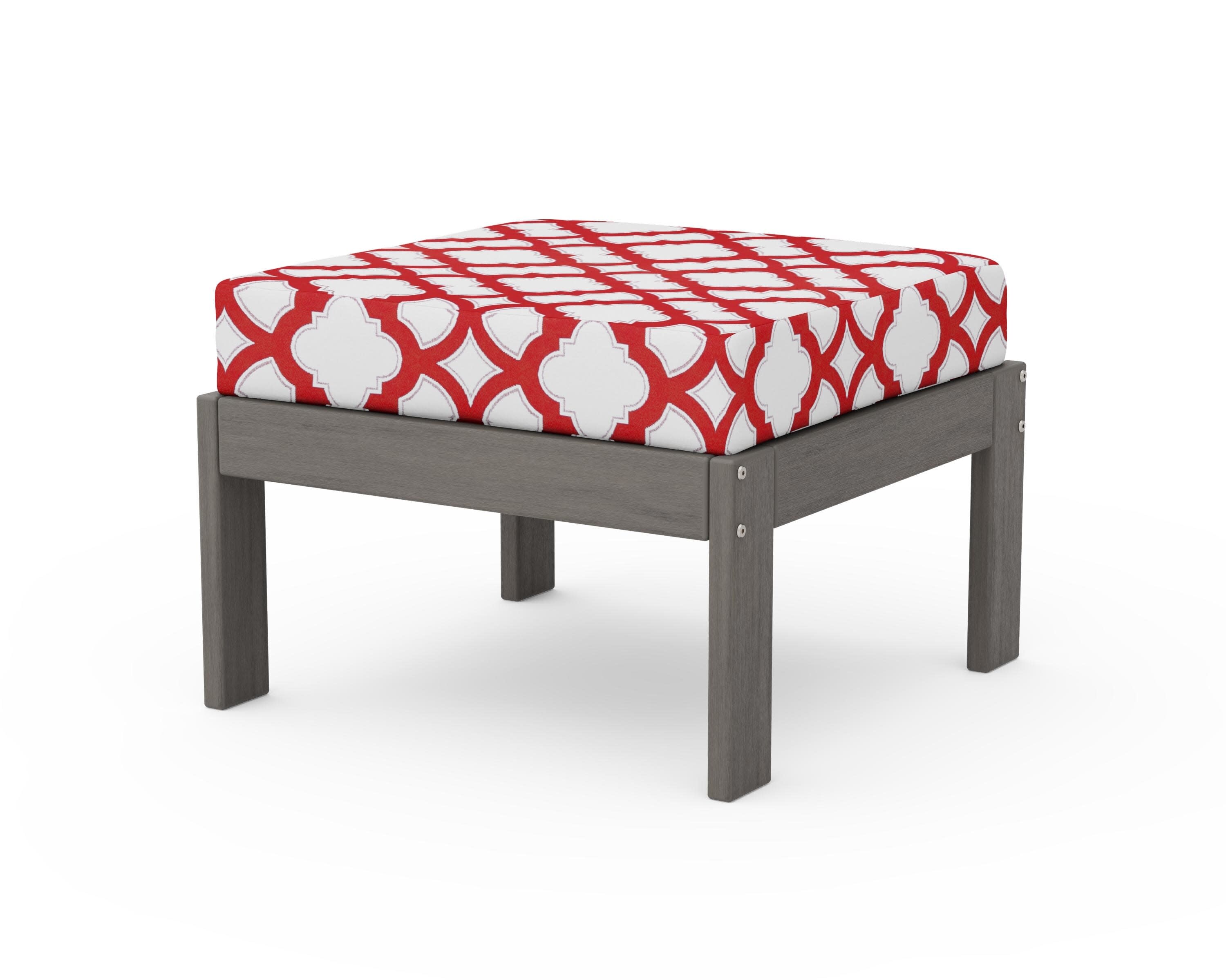 Vineyard Modular Ottoman in Driftwood / Trellis Crimson