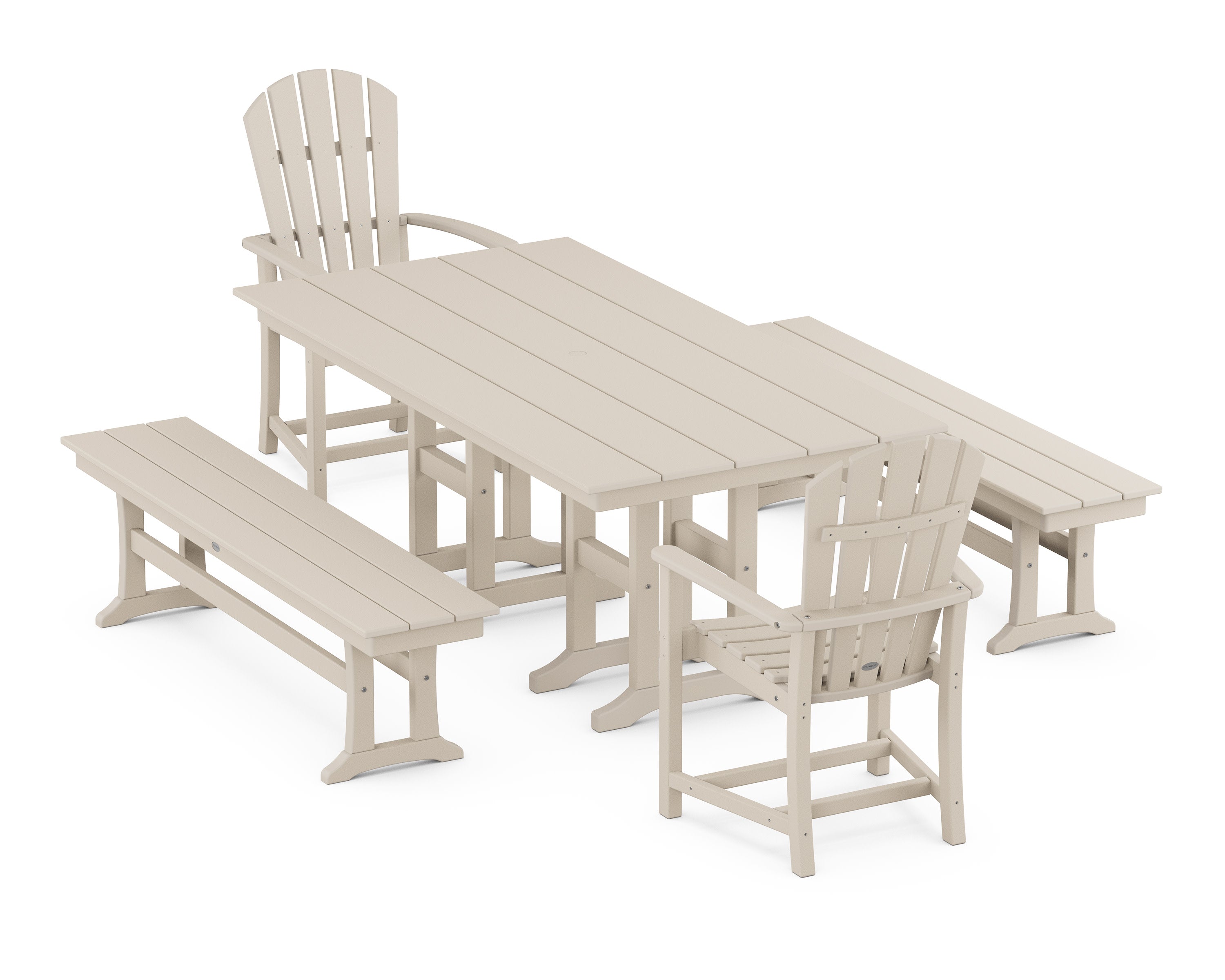 Palm Coast 5-Piece Farmhouse Dining Set with Benches in Sand