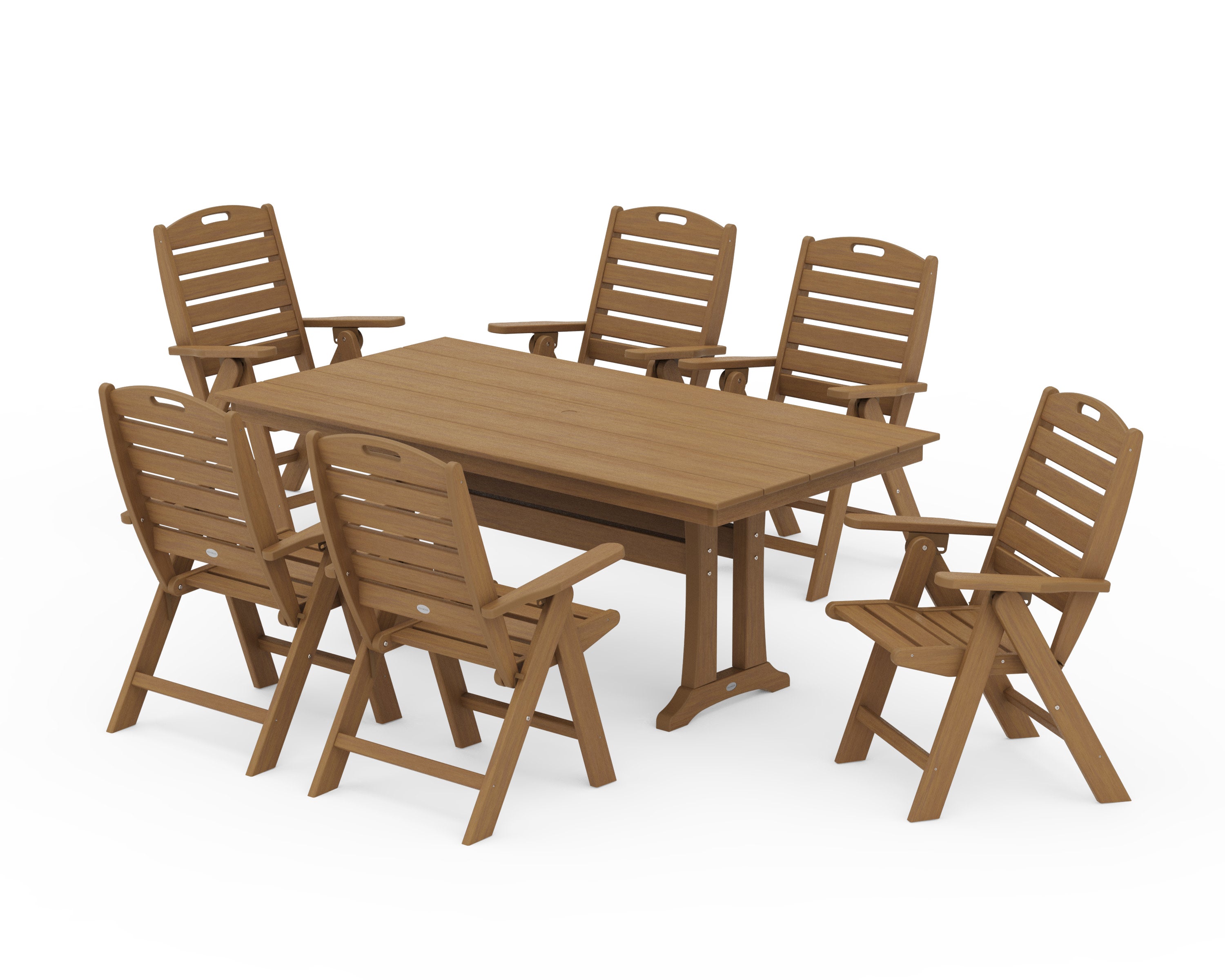 Nautical Highback 7-Piece Farmhouse Dining Set with Trestle Legs in Natural
