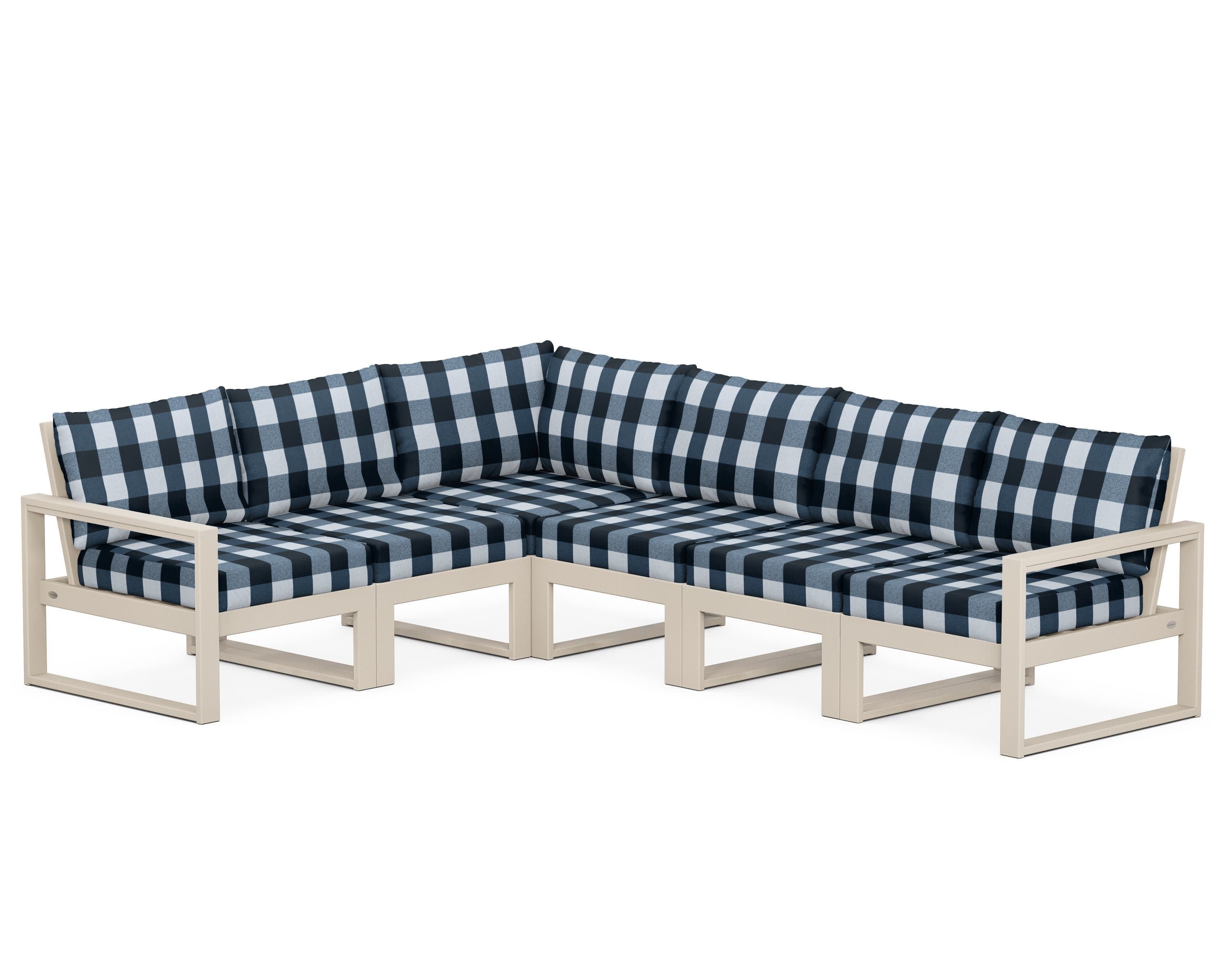 EDGE 6-Piece Modular Deep Seating Set in Sand / Buffalo Plaid Marine Indigo