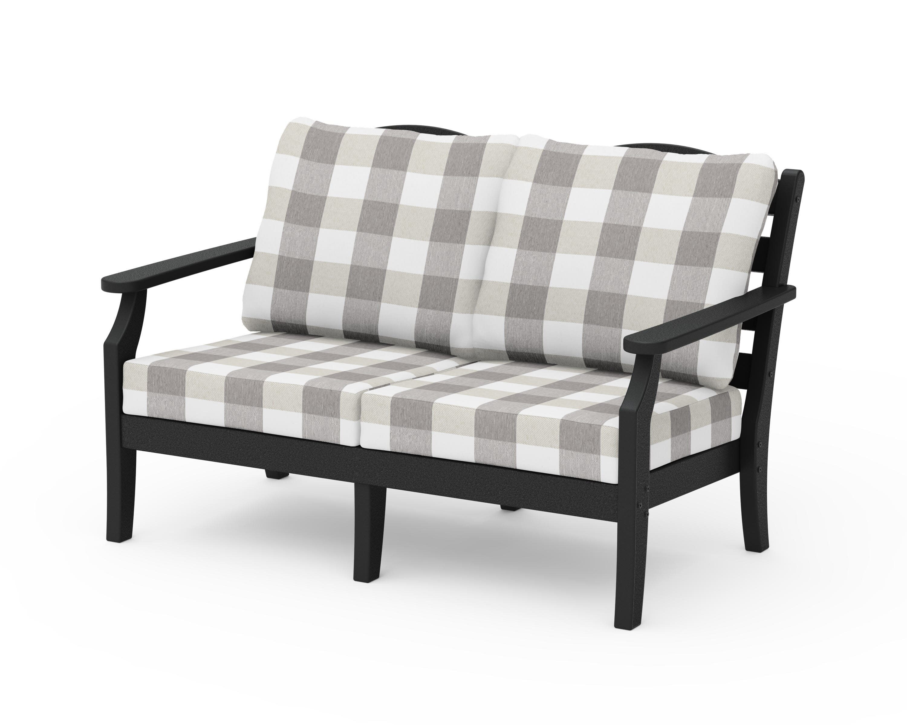 Savannah Deep Seating Loveseat in Black / Buffalo Plaid Grey Mist