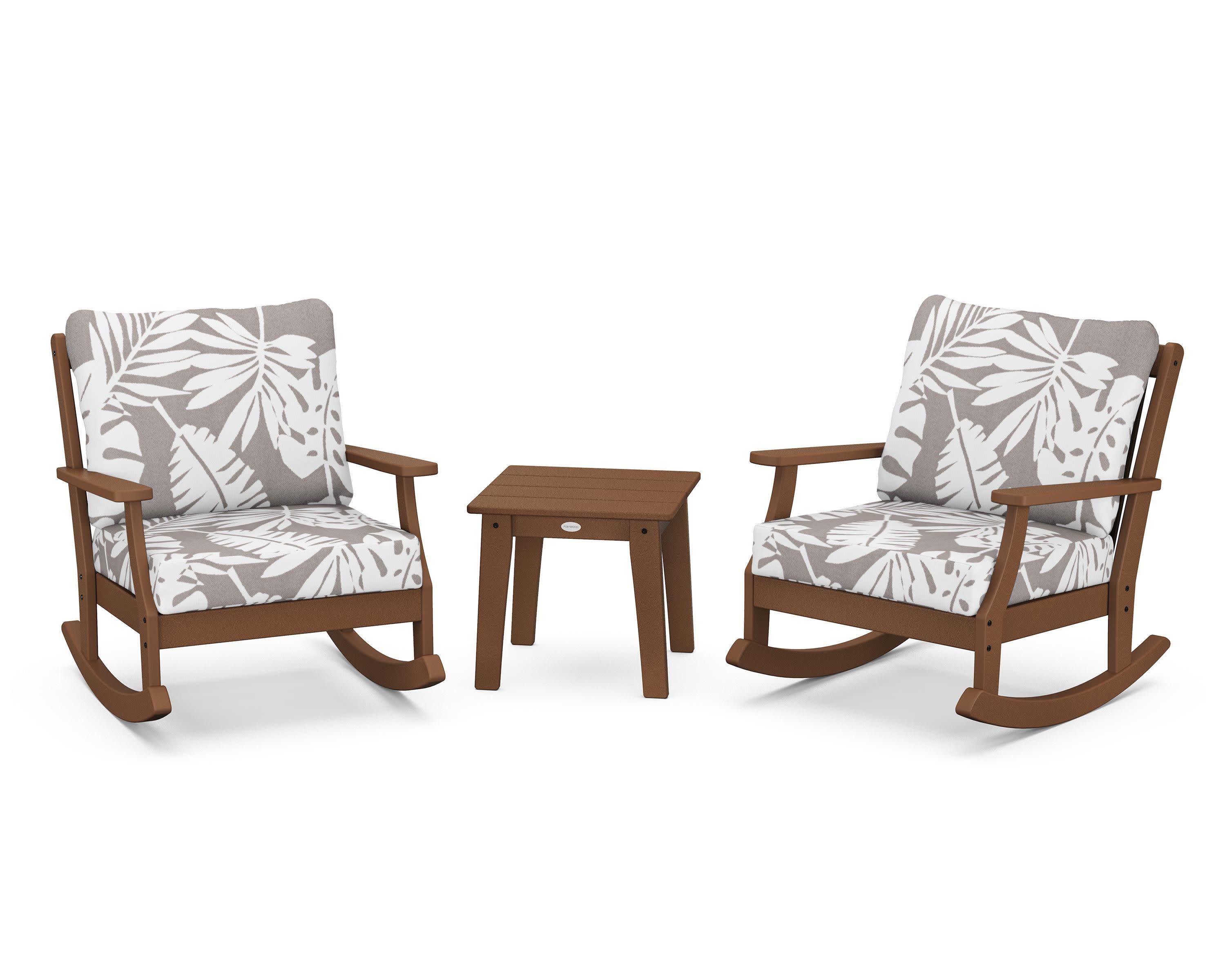 Braxton 3-Piece Deep Seating Rocker Set in Teak / Leaf Grey Mist