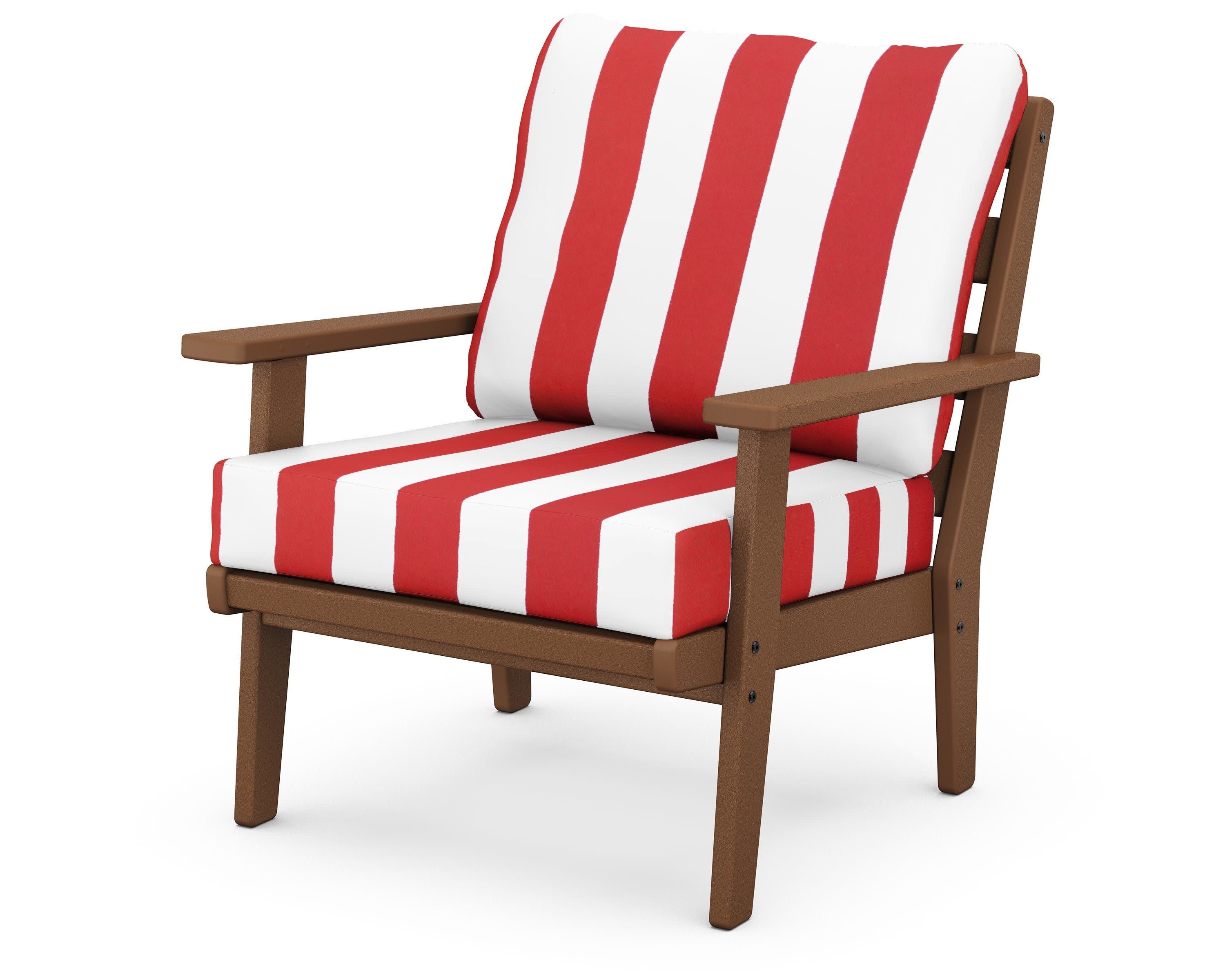 Grant Park Deep Seating Chair in Teak / Cabana Stripe Crimson