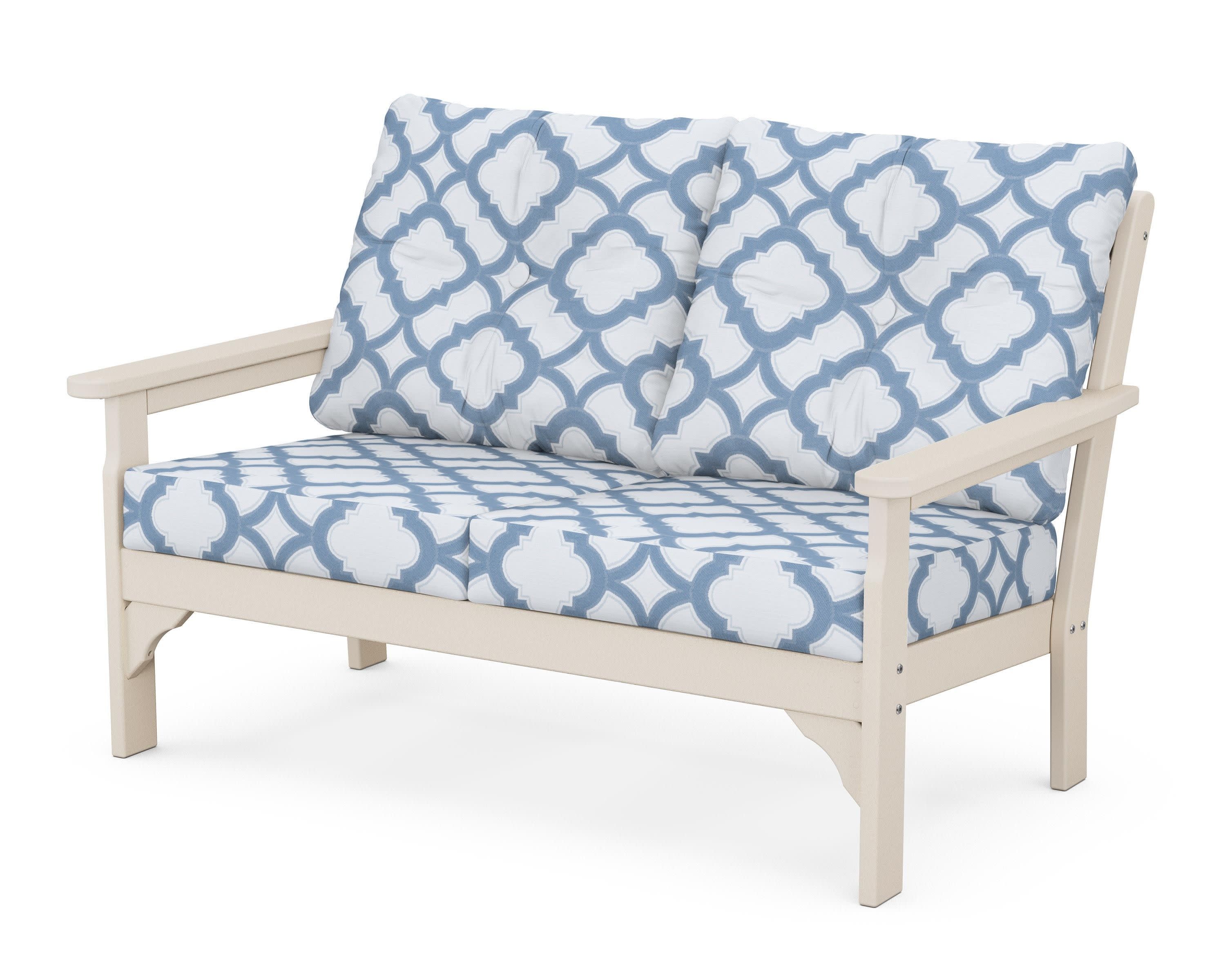 Vineyard Deep Seating Loveseat in Sand / Trellis Sky Blue