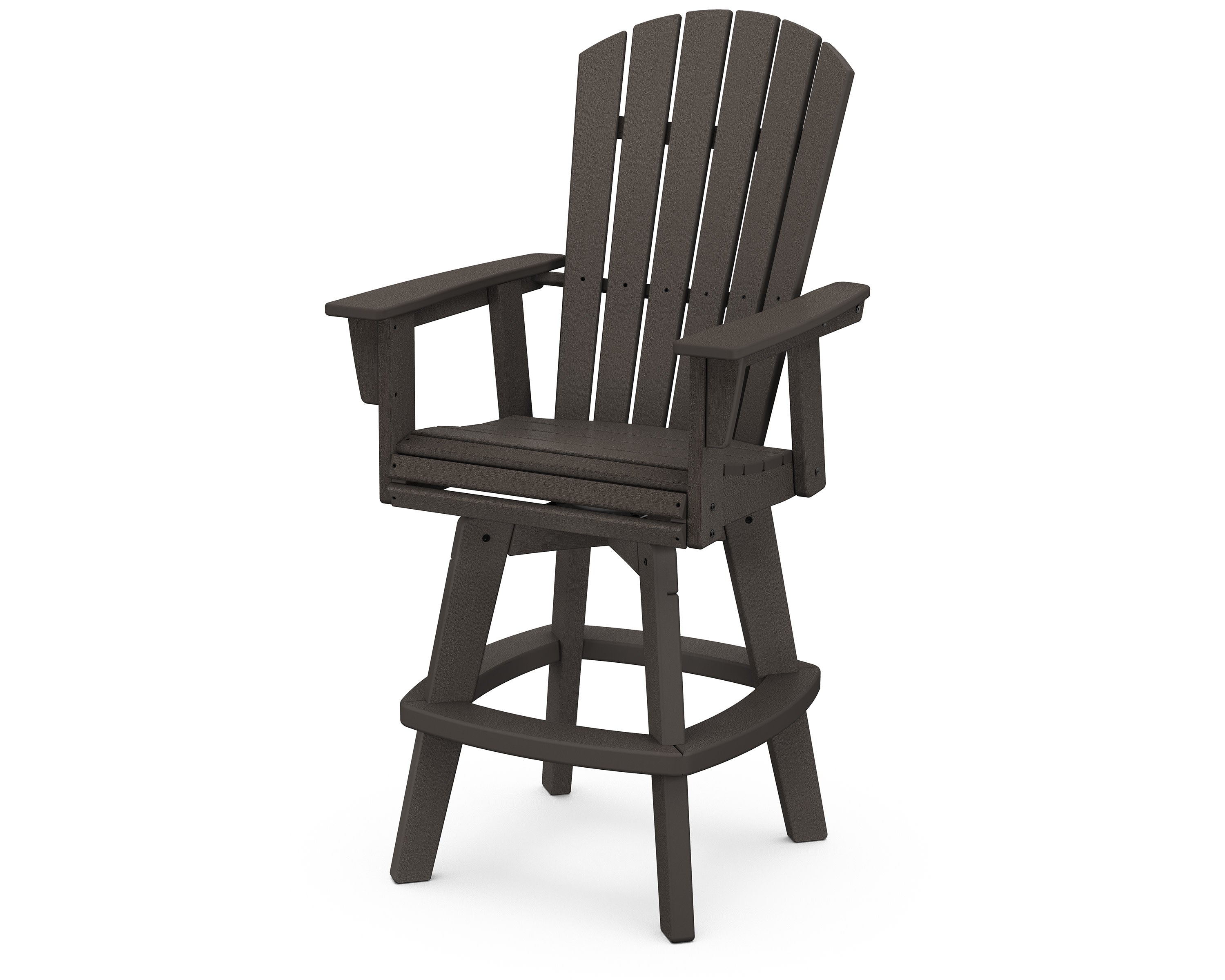 Nautical Curveback Adirondack Swivel Bar Chair in Vintage Coffee