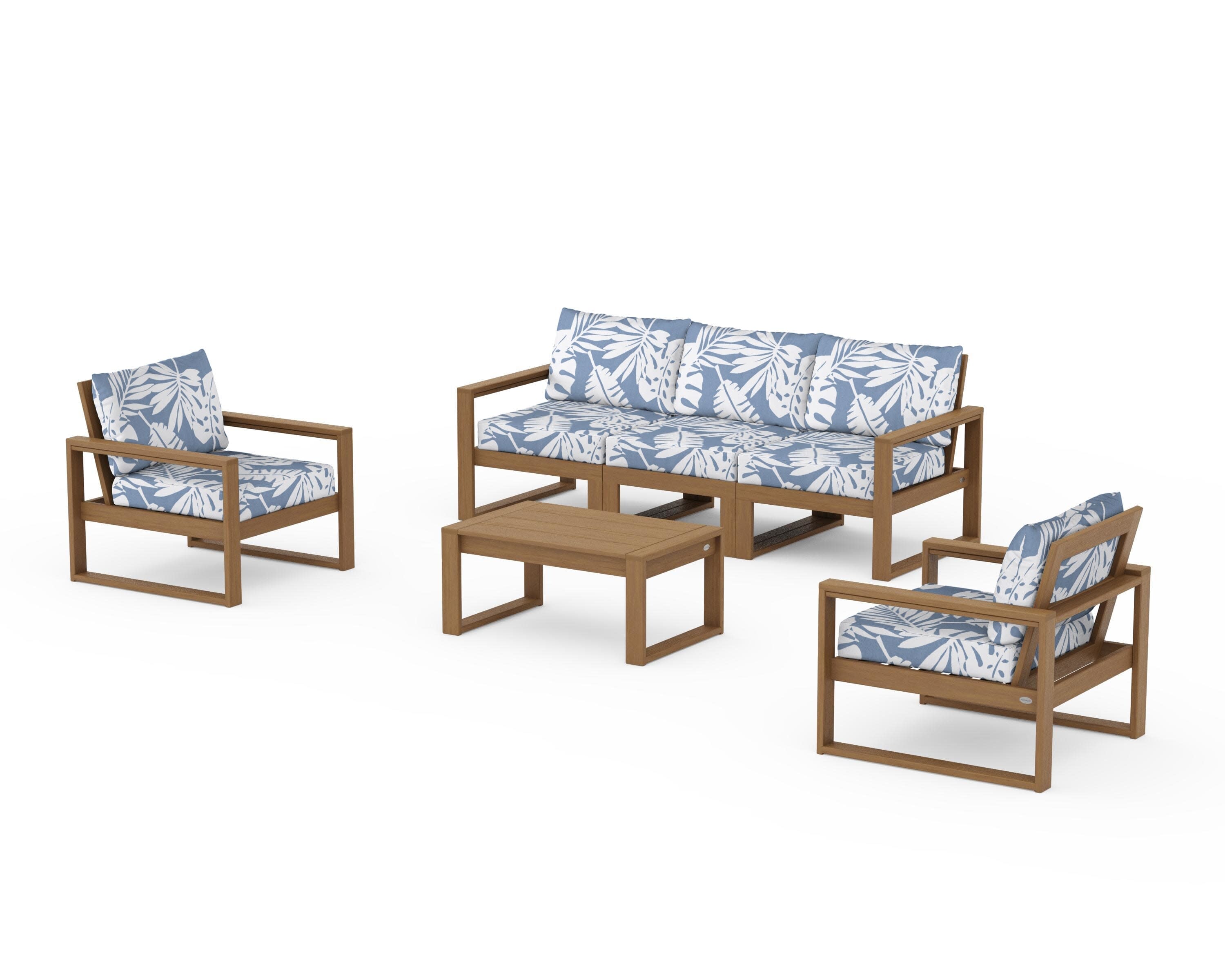 EDGE Sectional 4-Piece Deep Seating Set with Sofa in Natural / Leaf Sky Blue