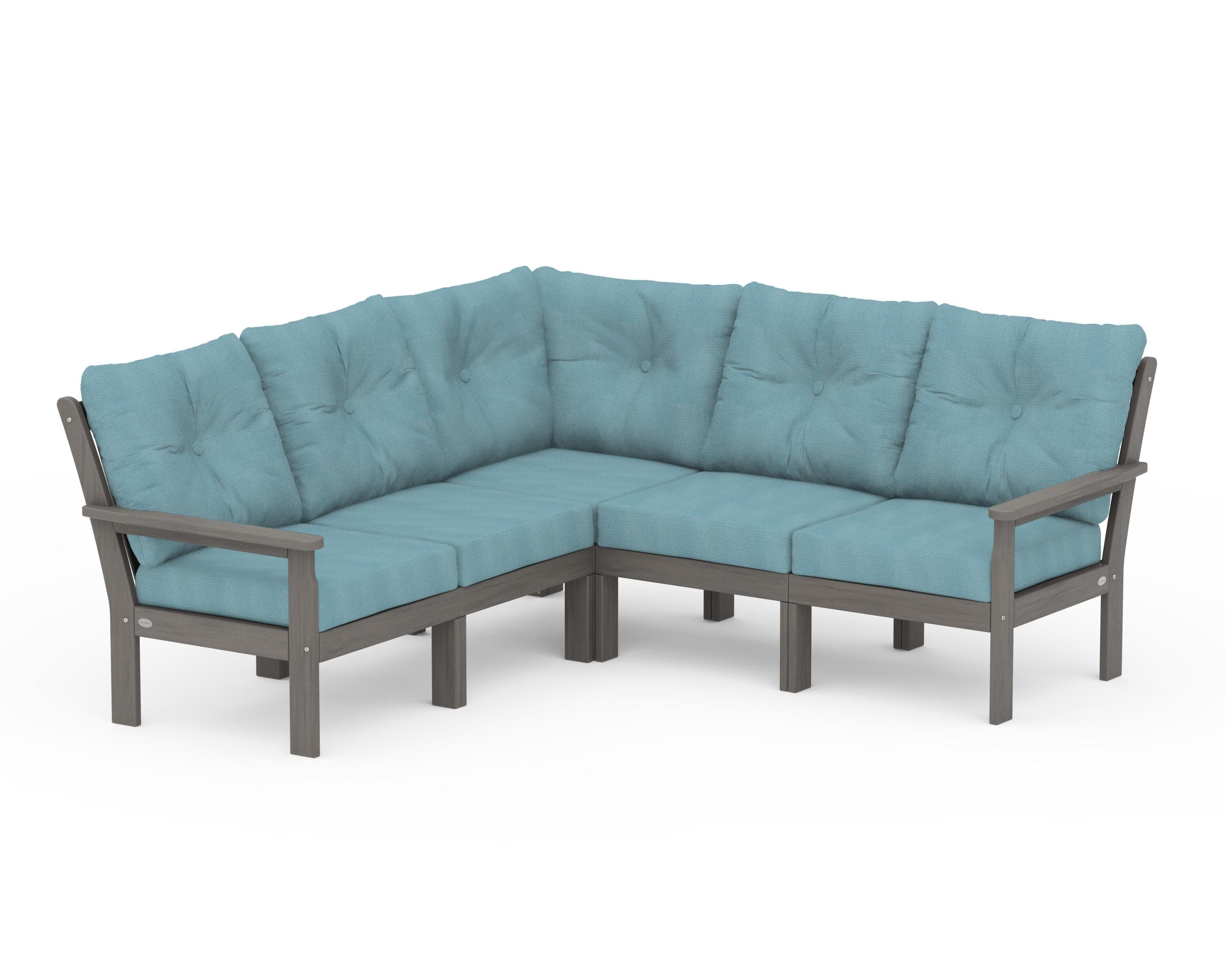 Vineyard 5-Piece Sectional in Driftwood / Lattice Sky Blue