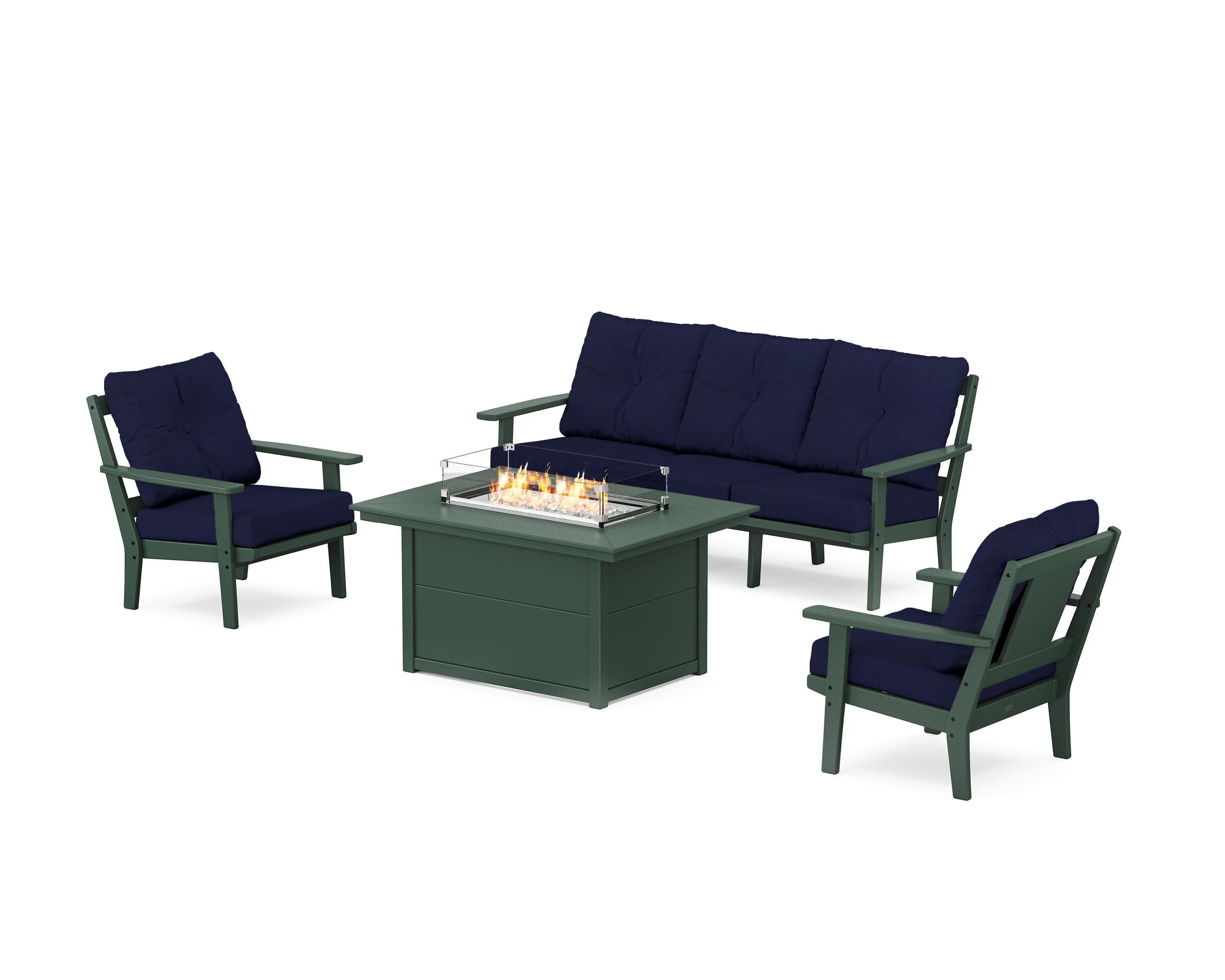 Prairie Deep Seating Fire Pit Table Set in Green / Navy