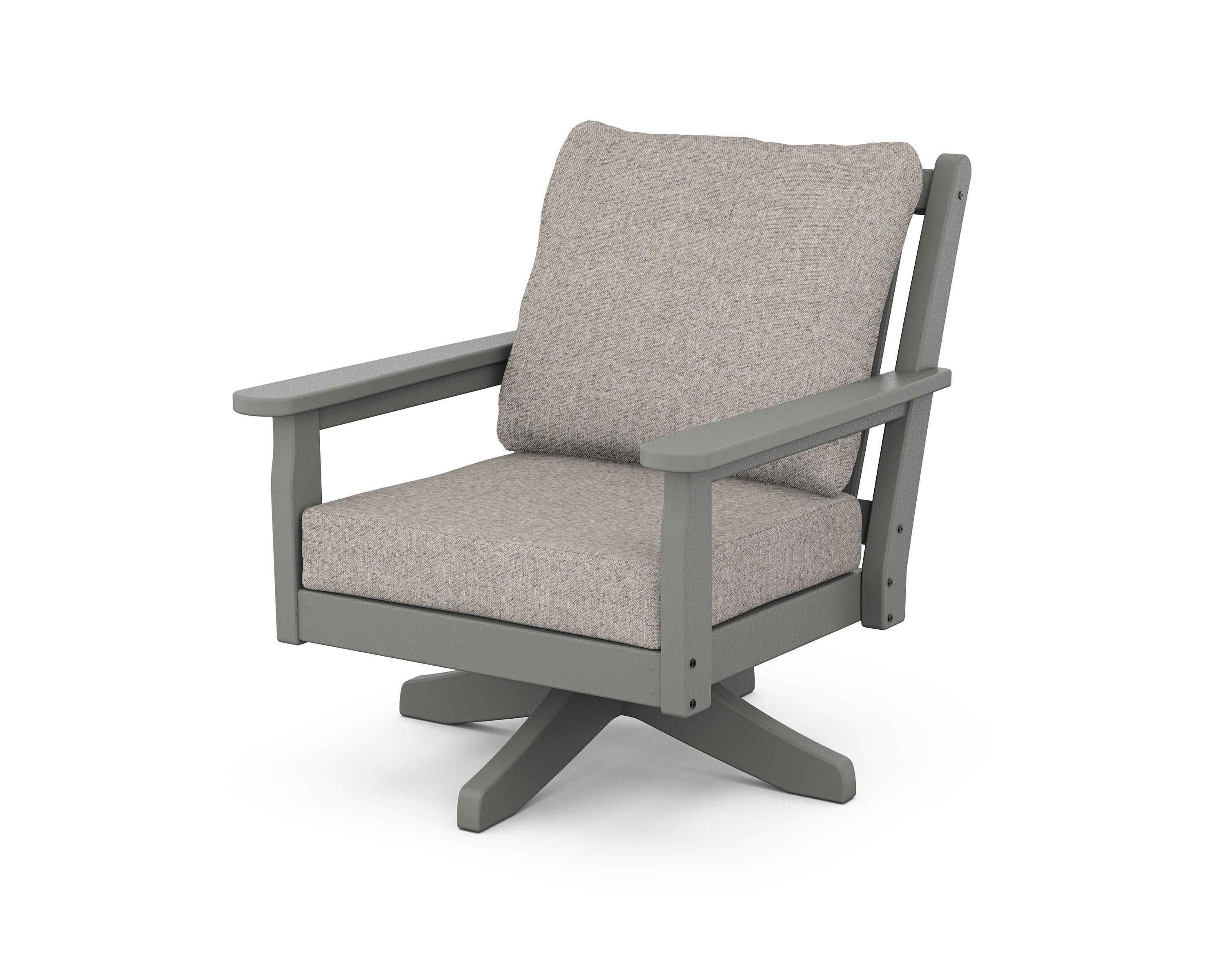 Chippendale Deep Seating Swivel Chair in Slate Grey / Weathered Tweed