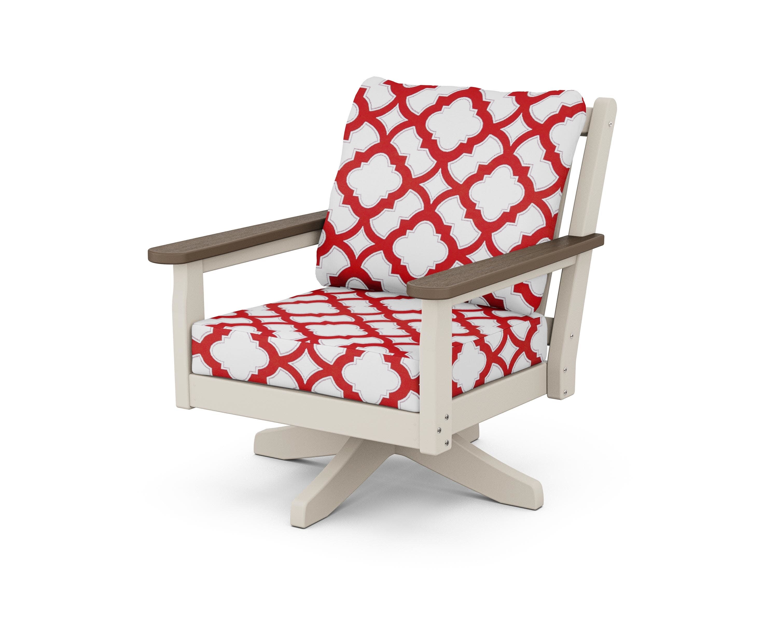Chippendale Deep Seating Swivel Chair in Sand / Kona / Trellis Crimson