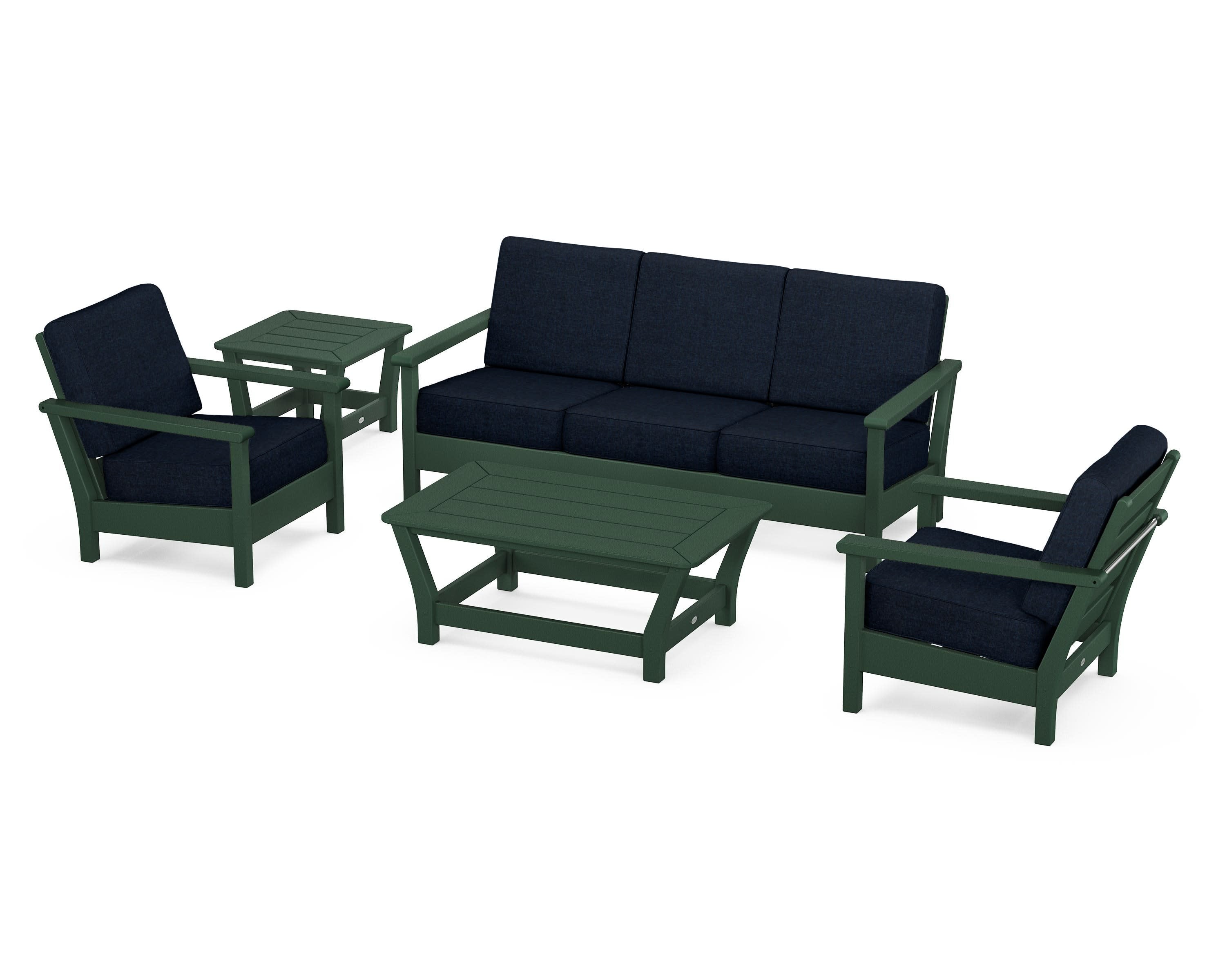 Harbour 5-Piece Deep Seating Set in Green / Marine Indigo