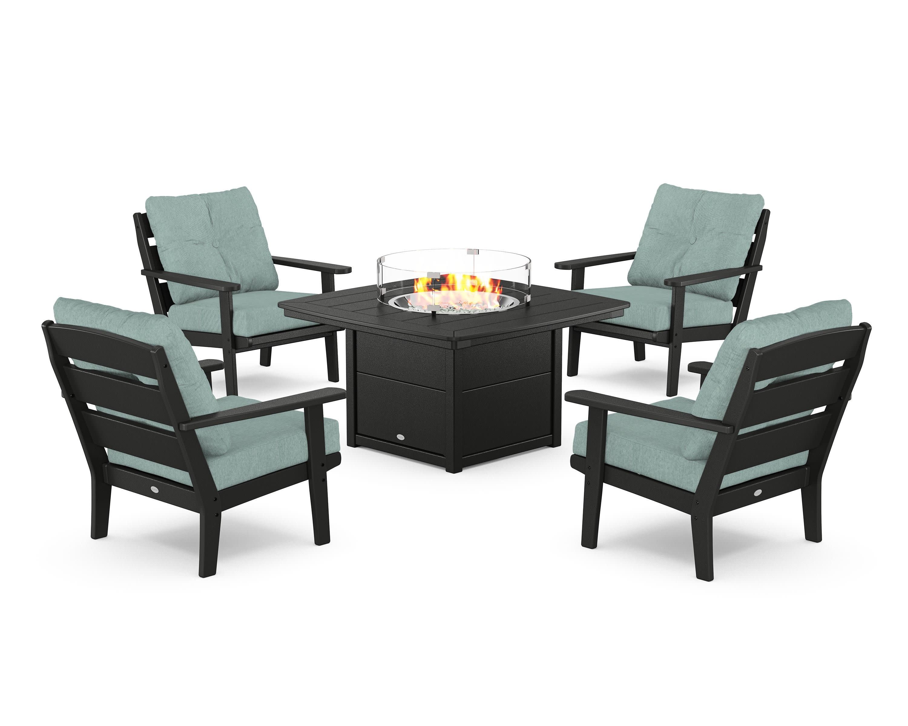 Lakeside 5-Piece Deep Seating Set with Nautical Fire Pit Table in Black / Glacier Spa