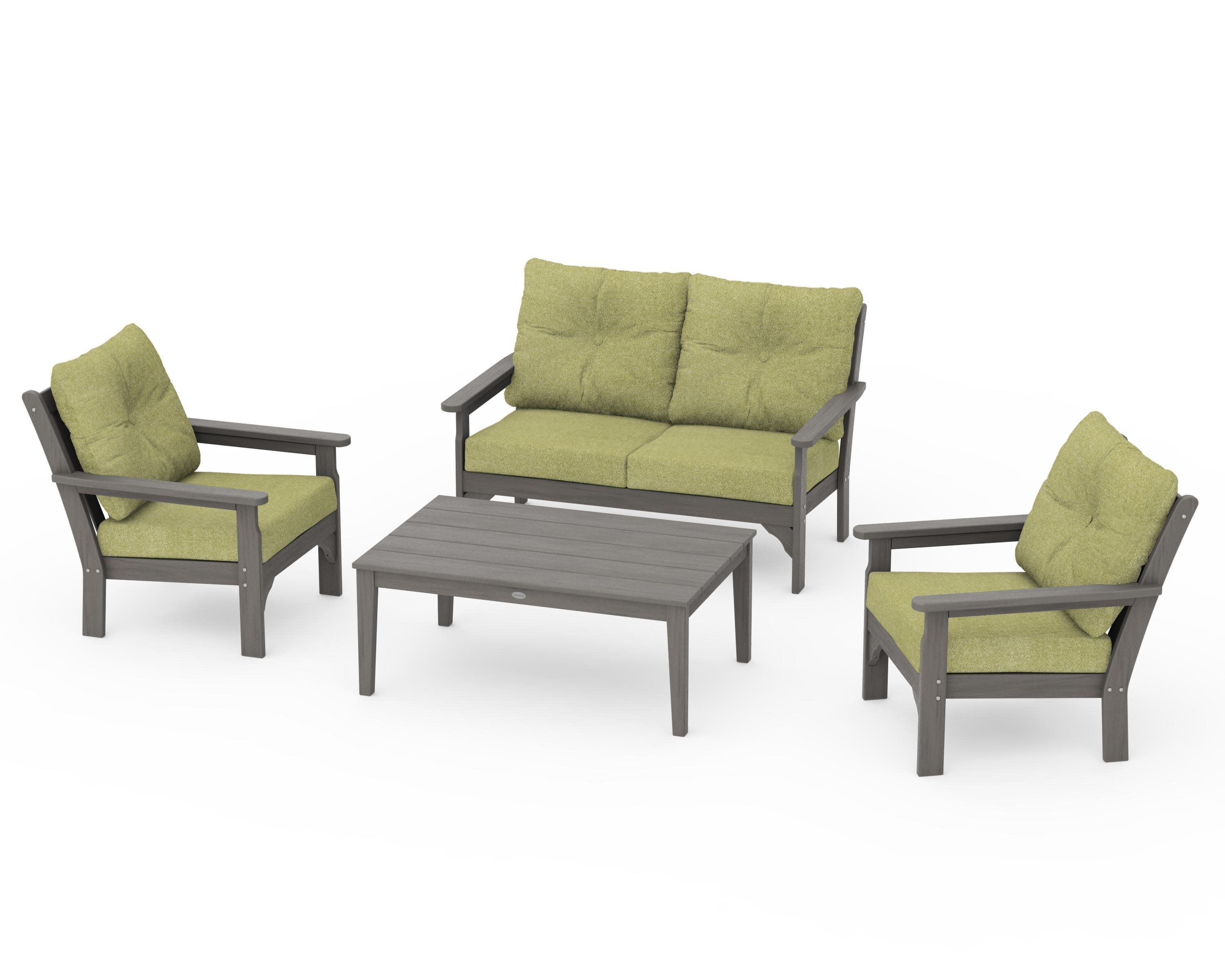 Vineyard 4-Piece Deep Seating Set in Driftwood / Chartreuse Boucle