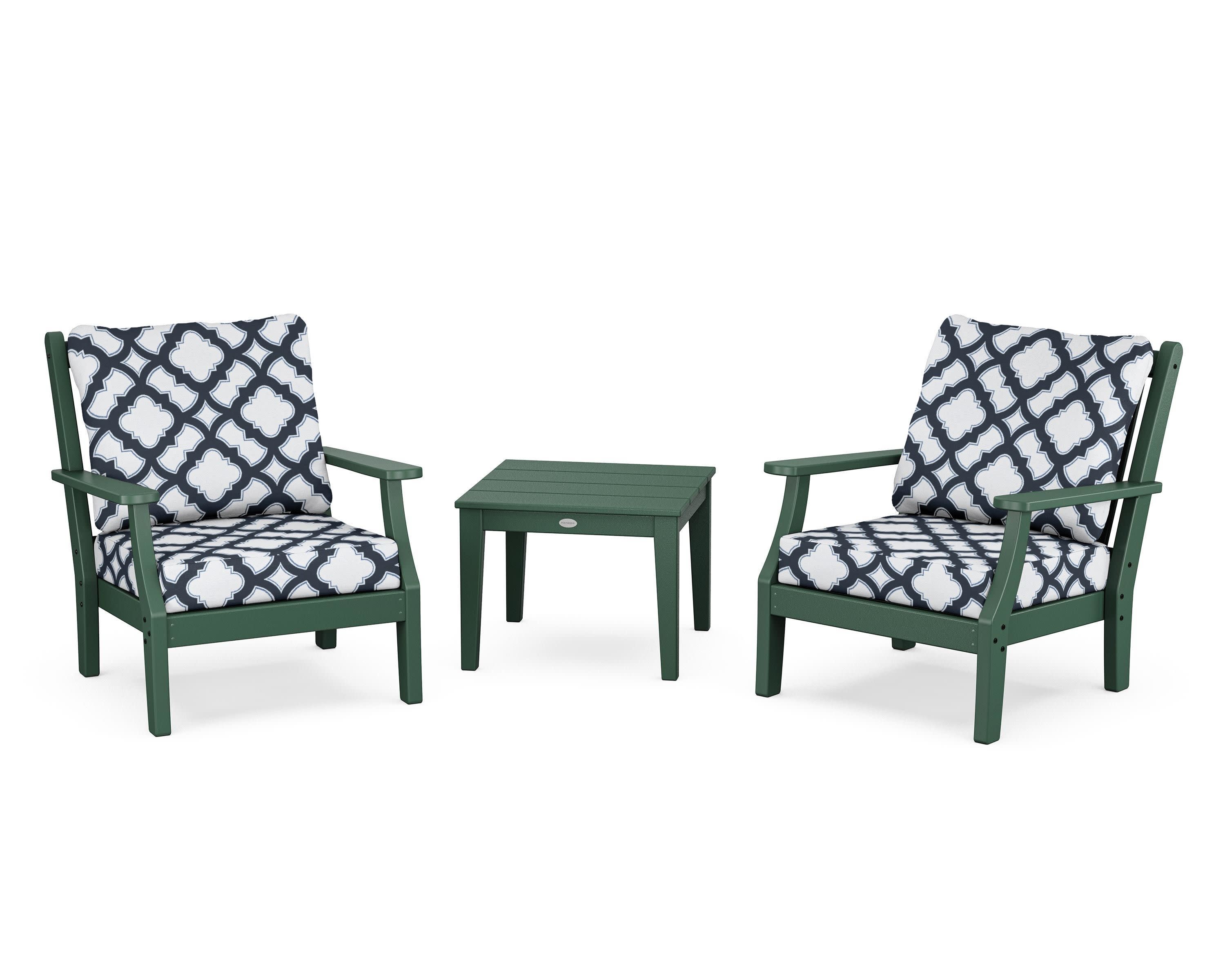 Wovendale 3-Piece Deep Seating Set in Green / Trellis Marine Indigo