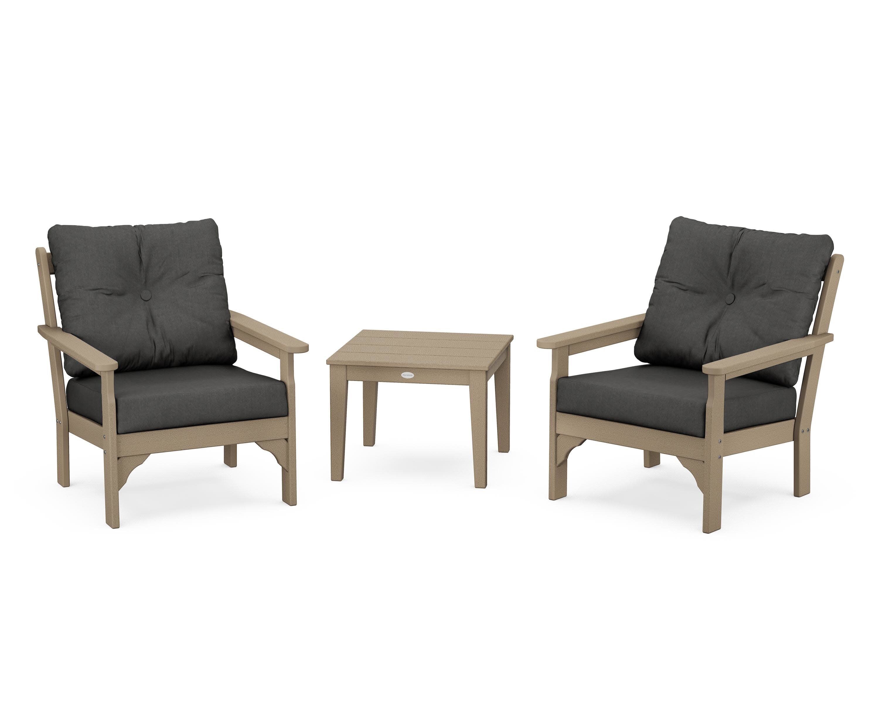 Vineyard 3-Piece Deep Seating Set in Vintage Sahara / Spectrum Carbon