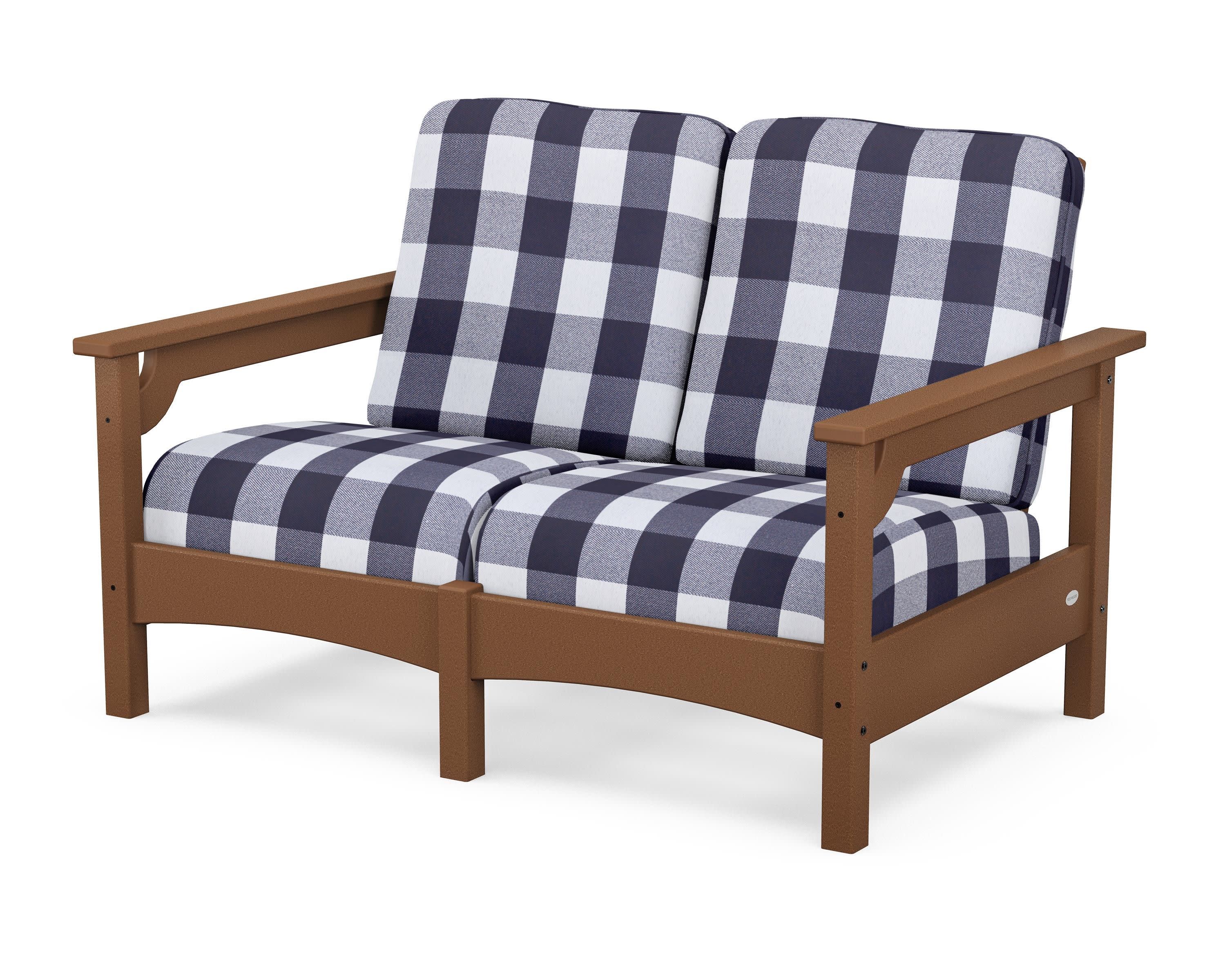 Club Loveseat in Teak / Buffalo Plaid Navy