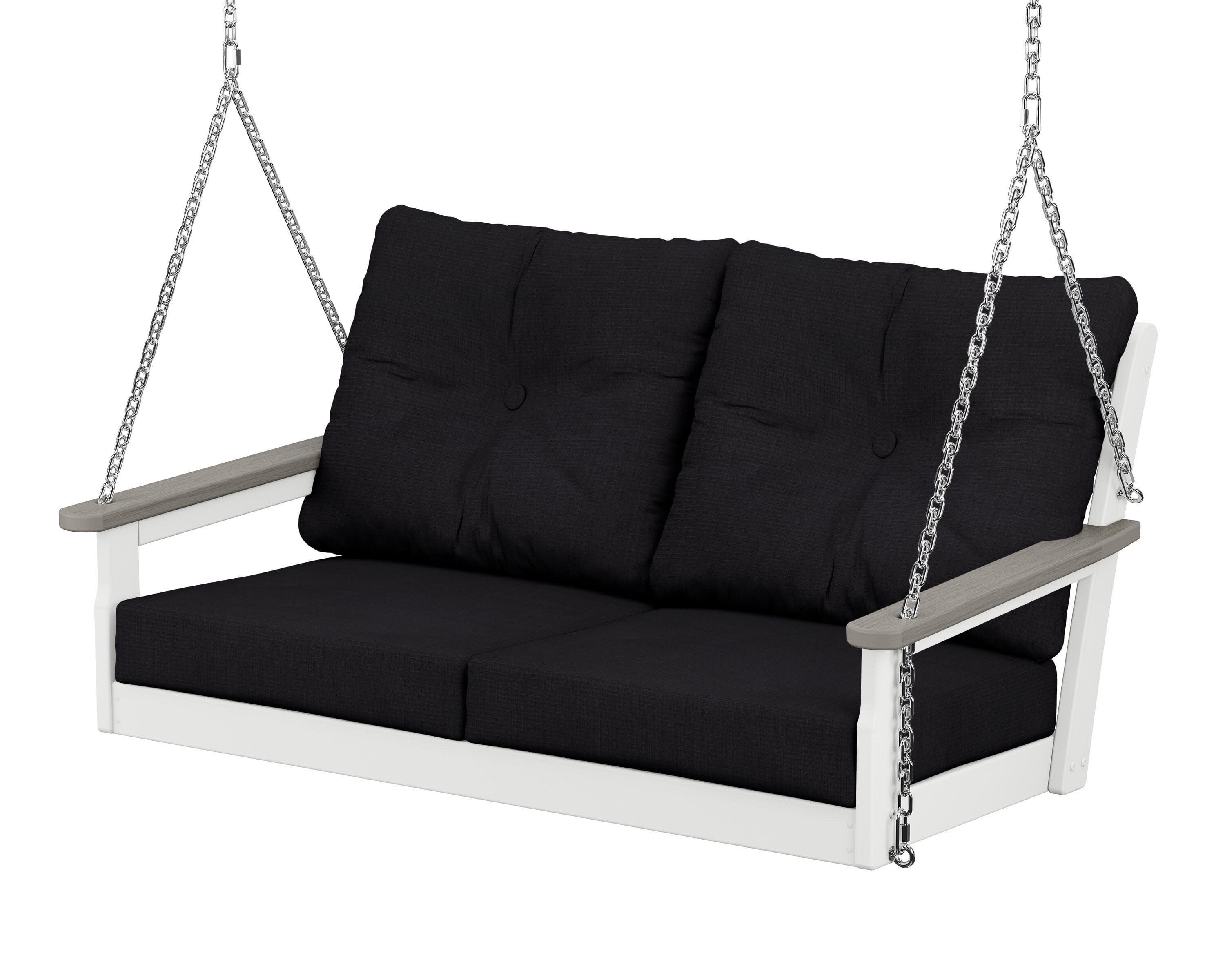 Vineyard Deep Seating Swing in White / Driftwood / Midnight Linen