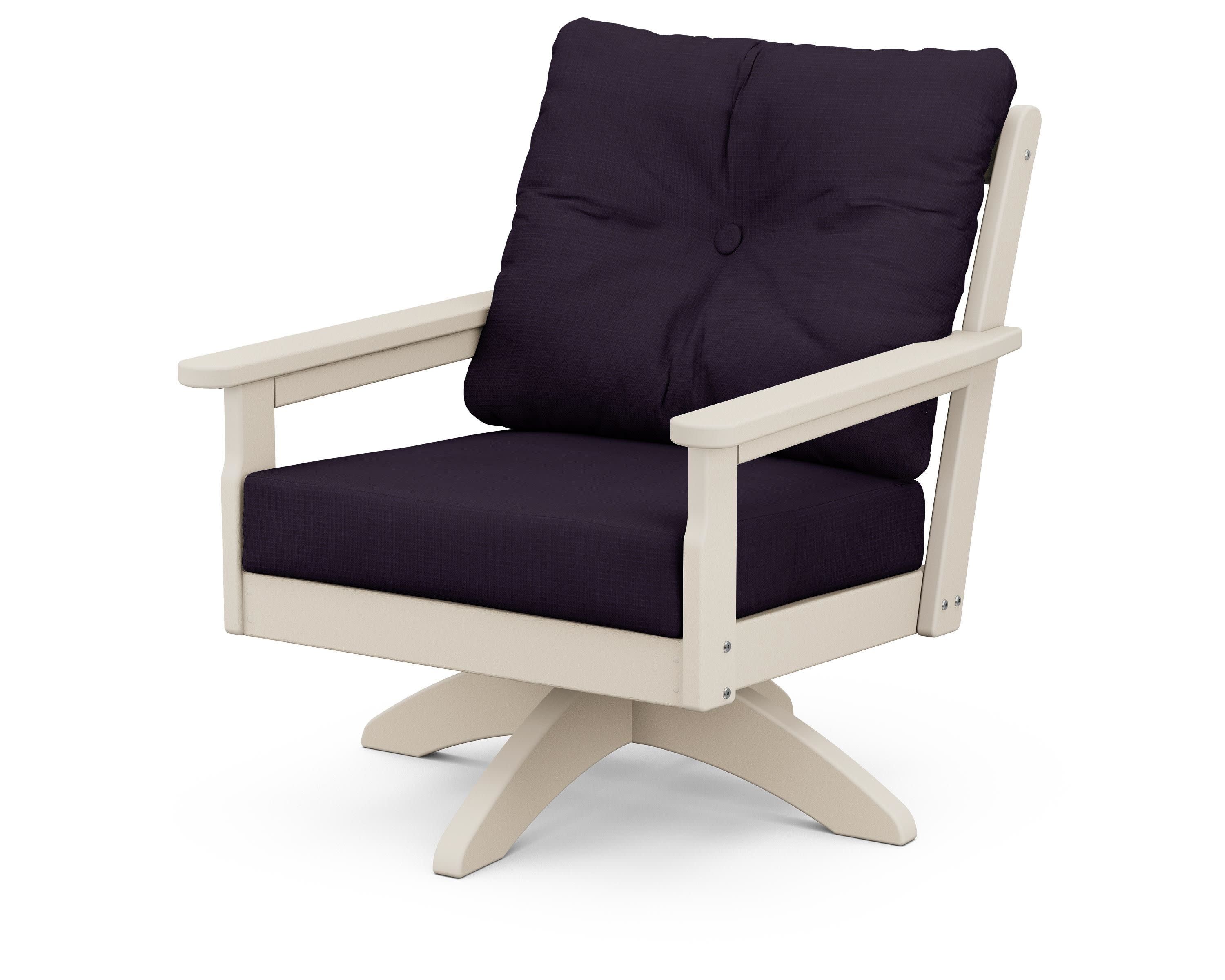 Vineyard Deep Seating Swivel Chair in Sand / Navy Linen