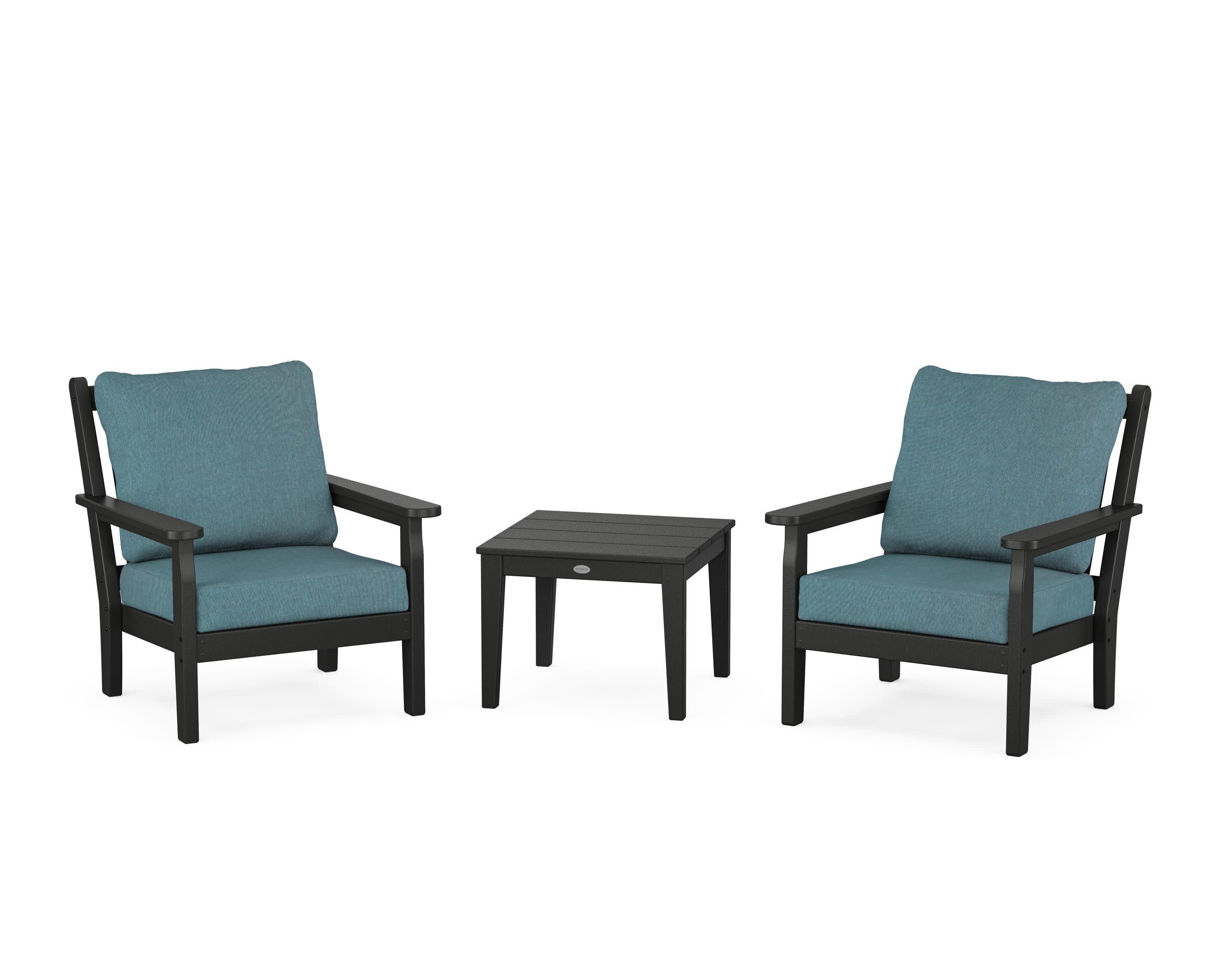 Chippendale 3-Piece Deep Seating Set in Black / Ocean Teal