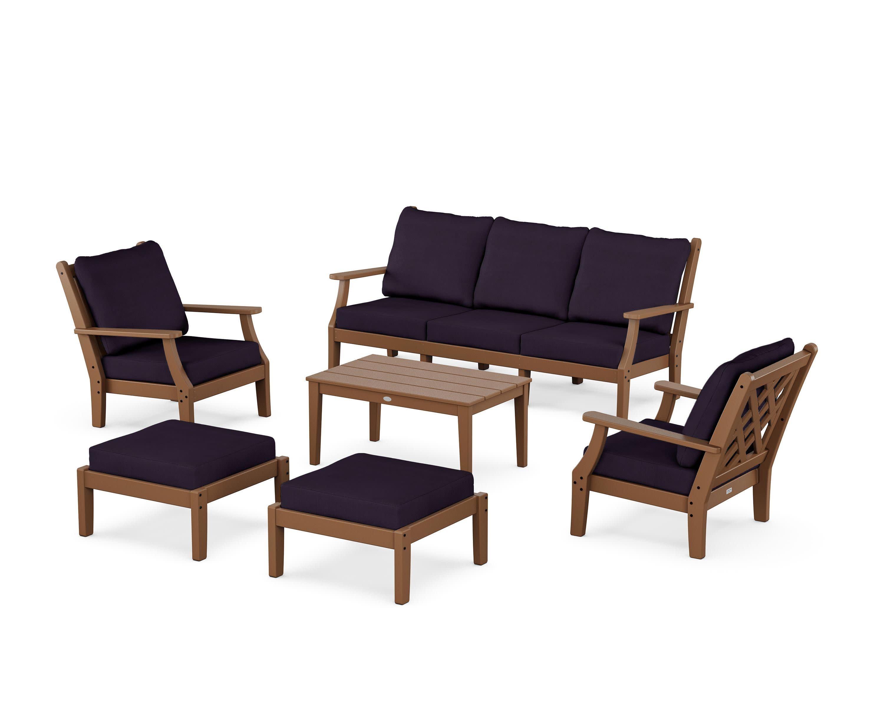 Wovendale 6-Piece Lounge Sofa Set in Teak / Navy Linen