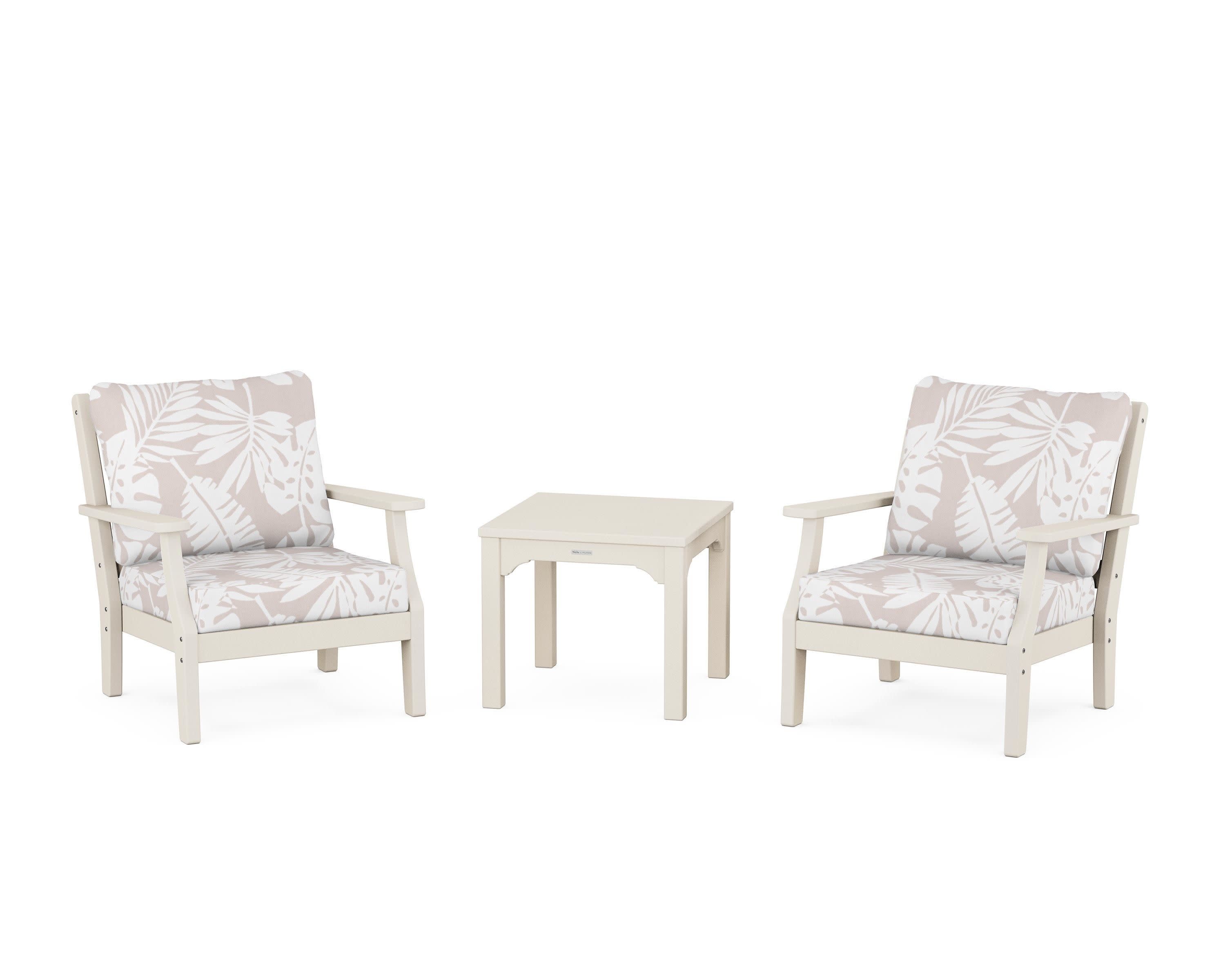Chinoiserie 3-Piece Deep Seating Set in Sand / Leaf Dune Burlap